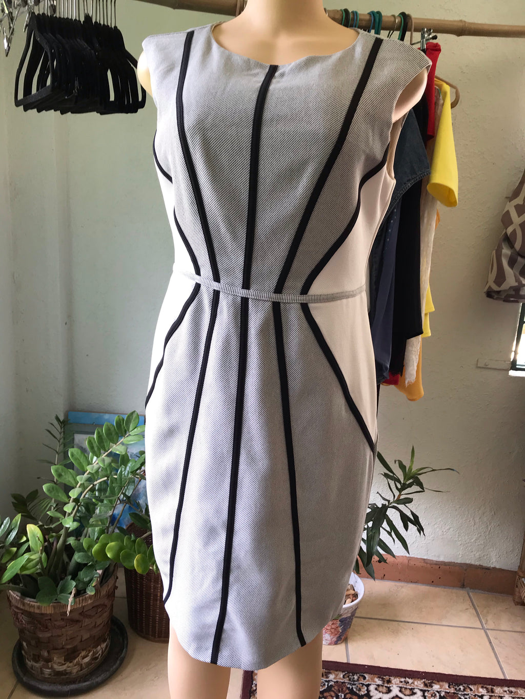 Vintage Grey Stripe Professional Dress