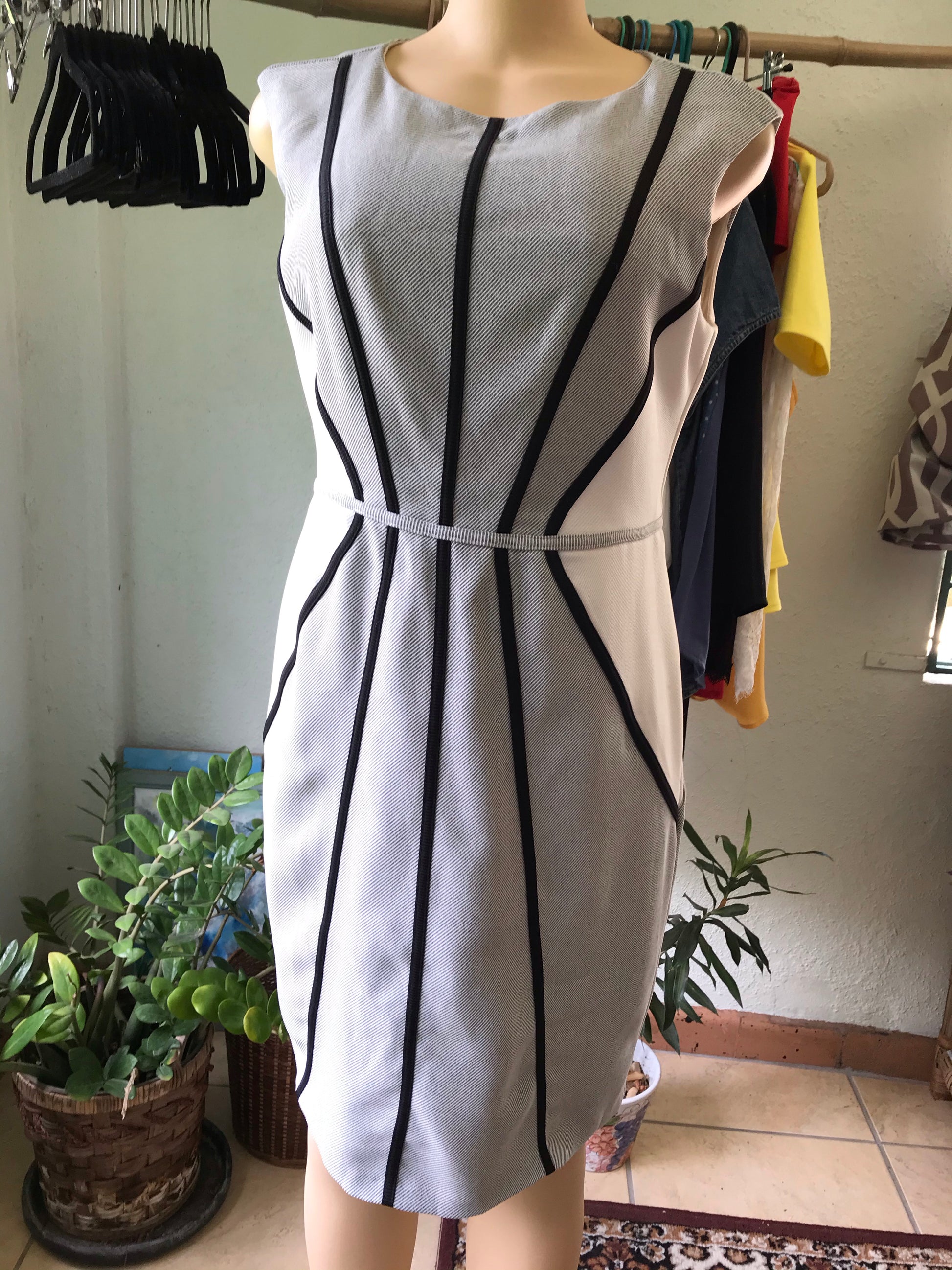 Vintage Grey Stripe Professional Dress