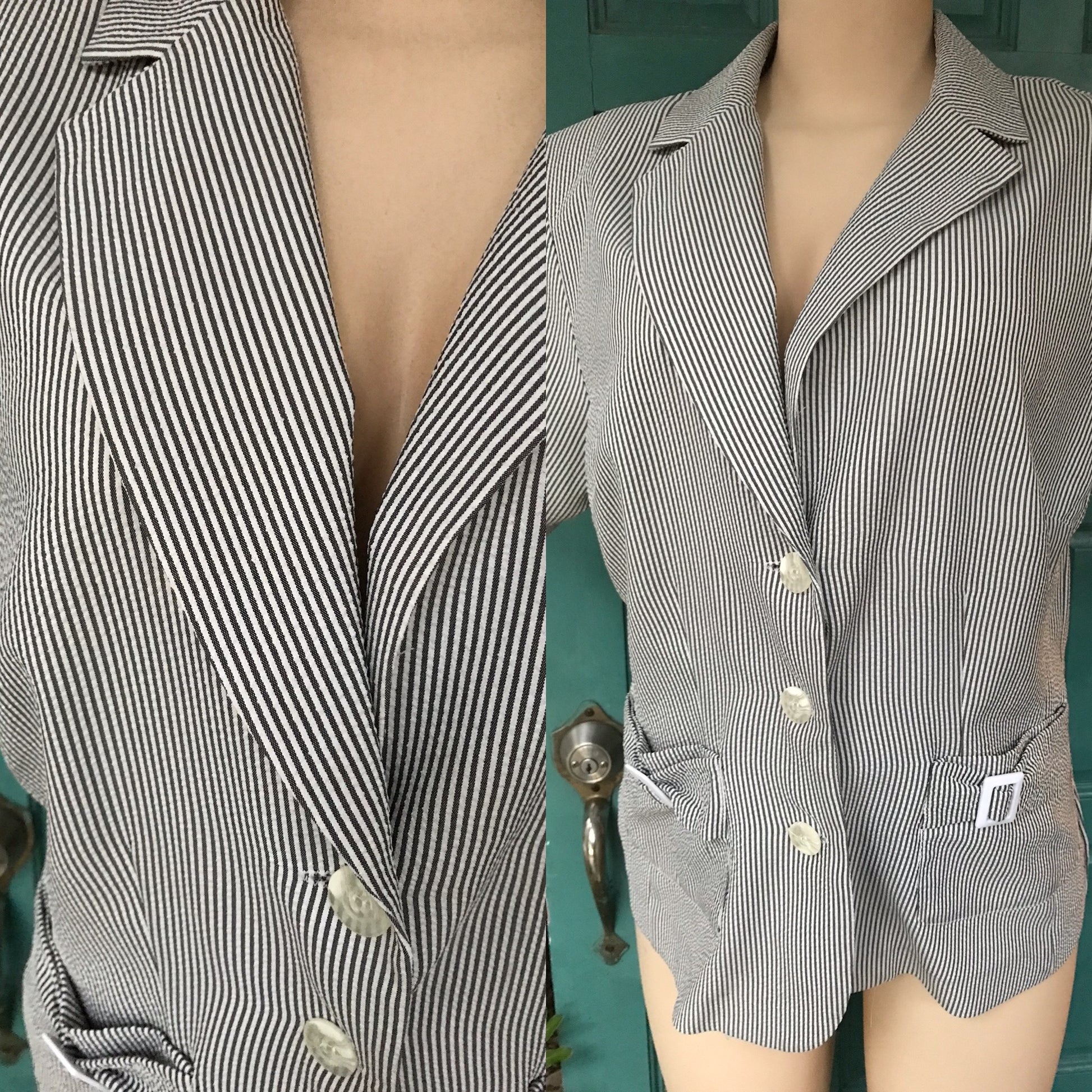 Grey Stripe Blazer Short Sleeve Retro