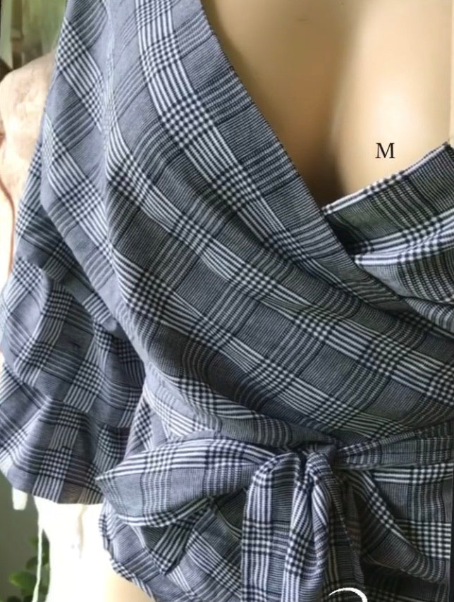 B&W Plaid Ruffle Blouse Wrap