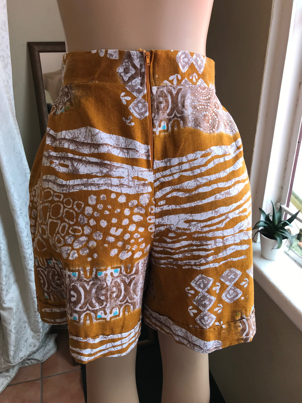 Rhea Imani Linen African Print Shorts Mustard - L / W33