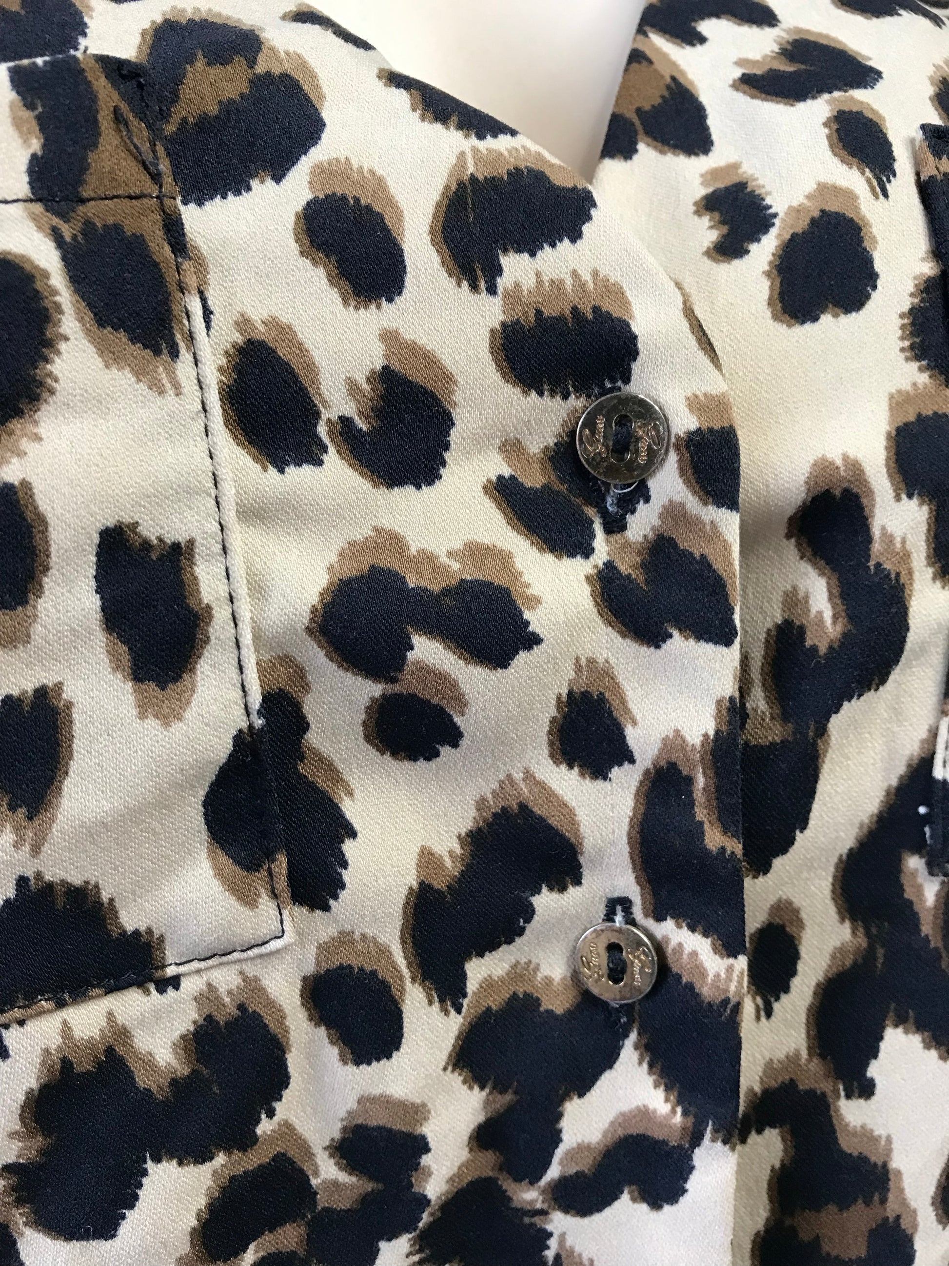 Guess Silky Cheetah Print Button Down Blouse - XS/
