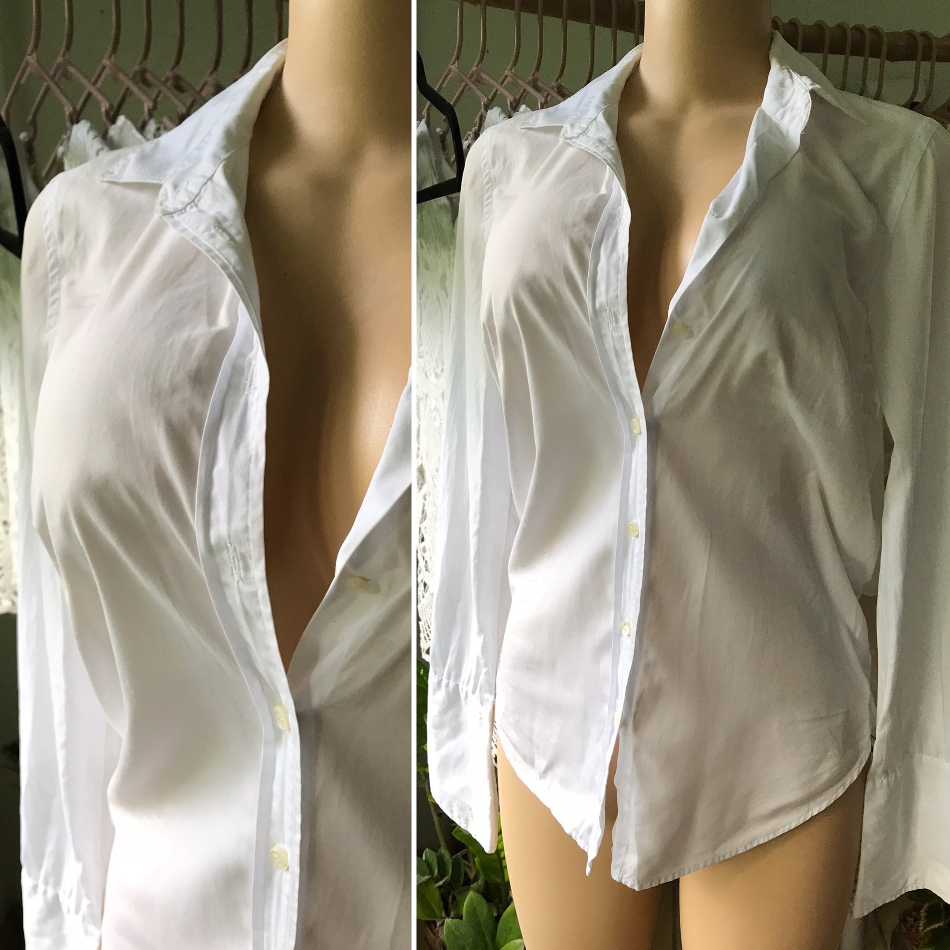 J Crew 100% Cotton White Button Down Blouse Long Cuff