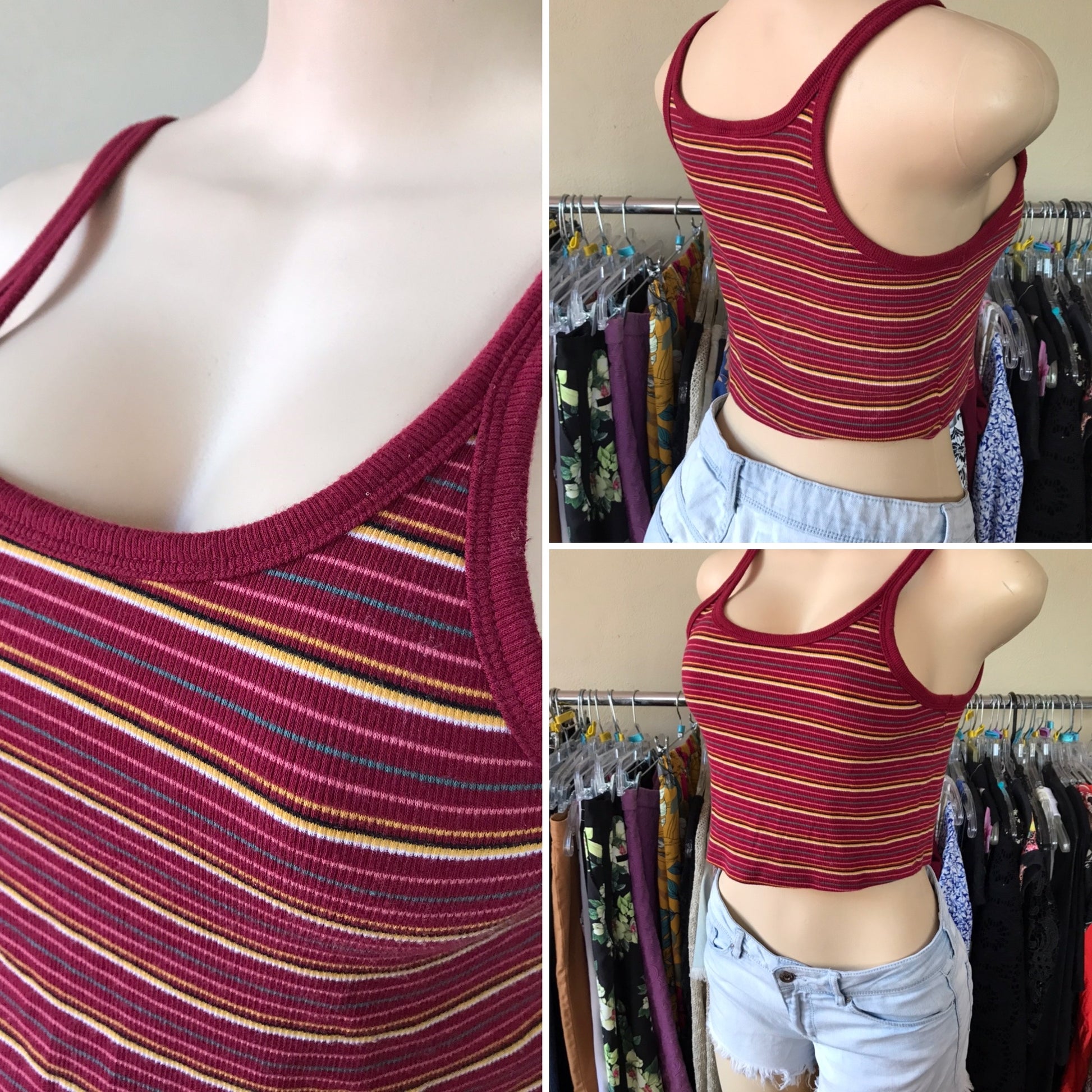 Maroon Ribbed Crop Top Stripe