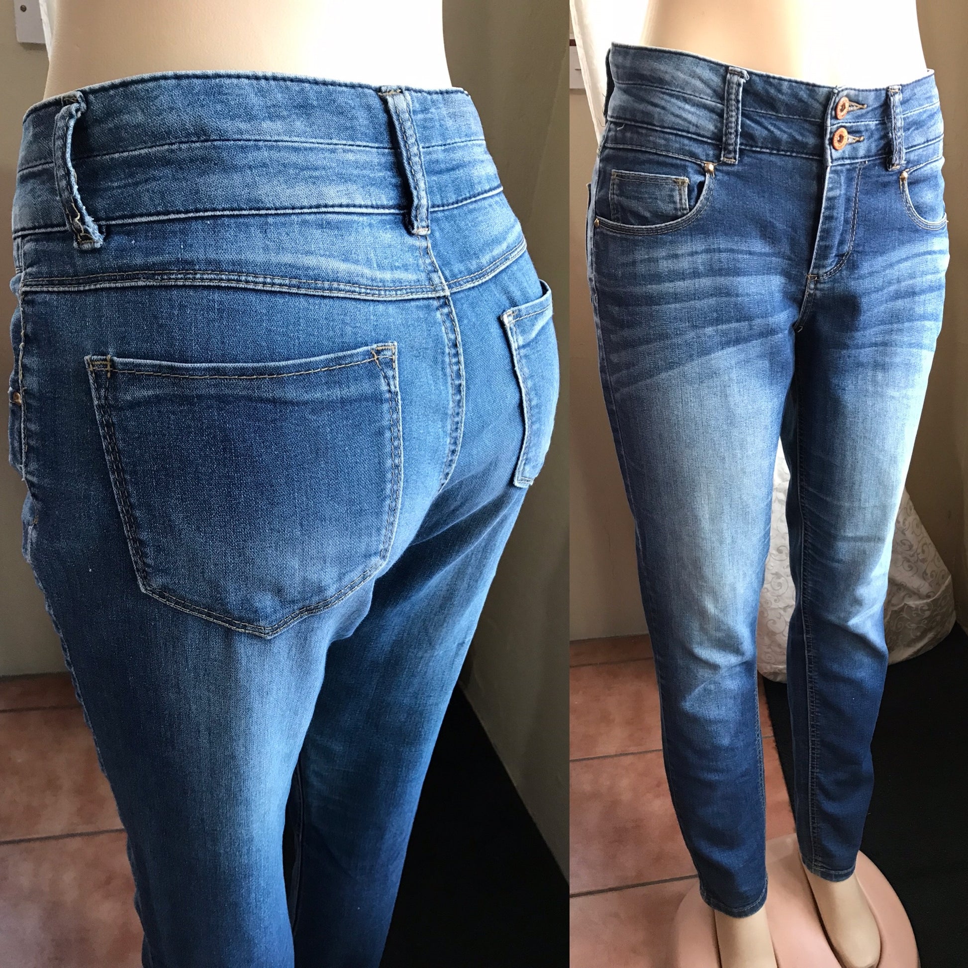 Basic Blue Mid Waist Skinny Jeans