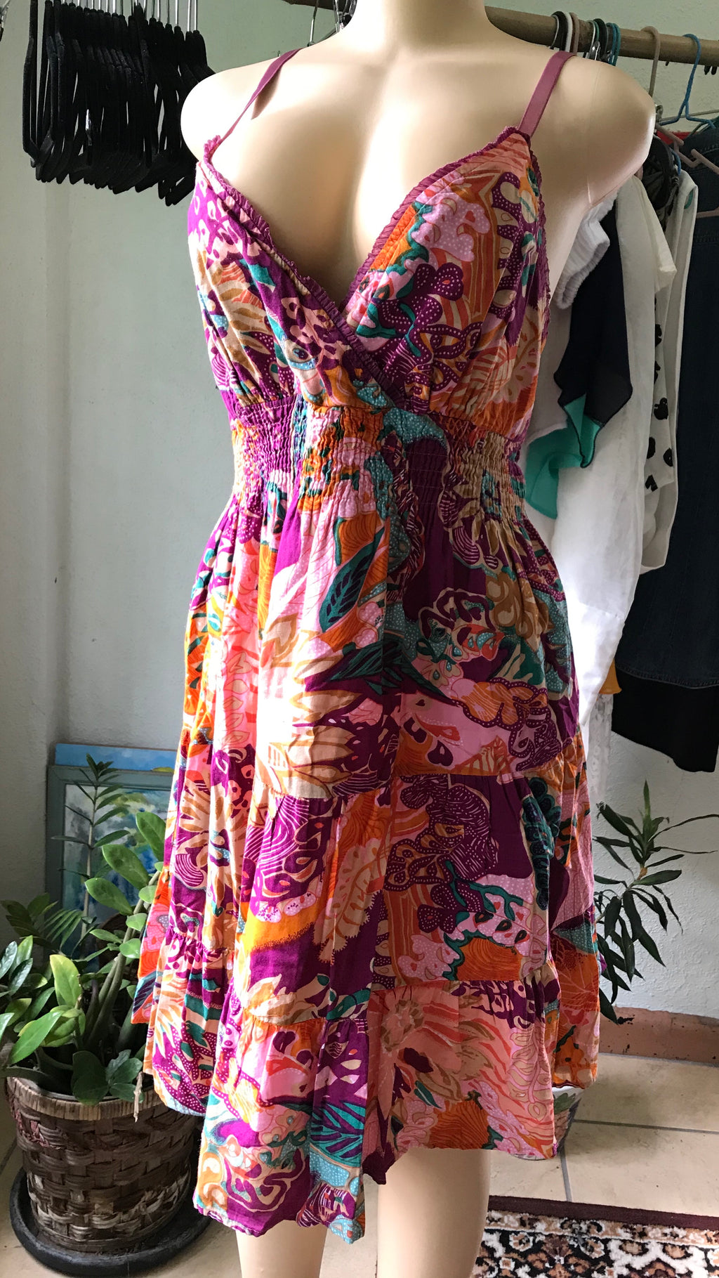 100% Cotton Purple Orange Day Dress Garden