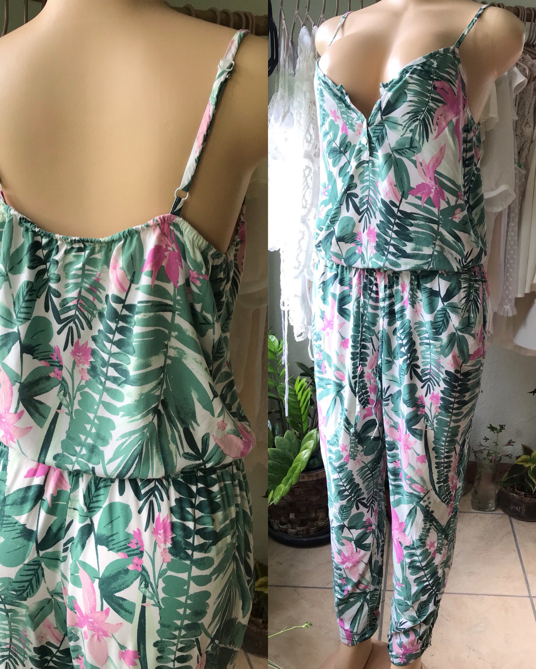 Old Navy Tropical Print Button Front Jumpsuit