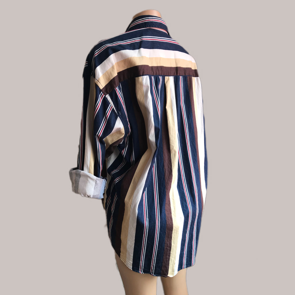 Vintage Mens Denim Stripe Button Shirt - /XL