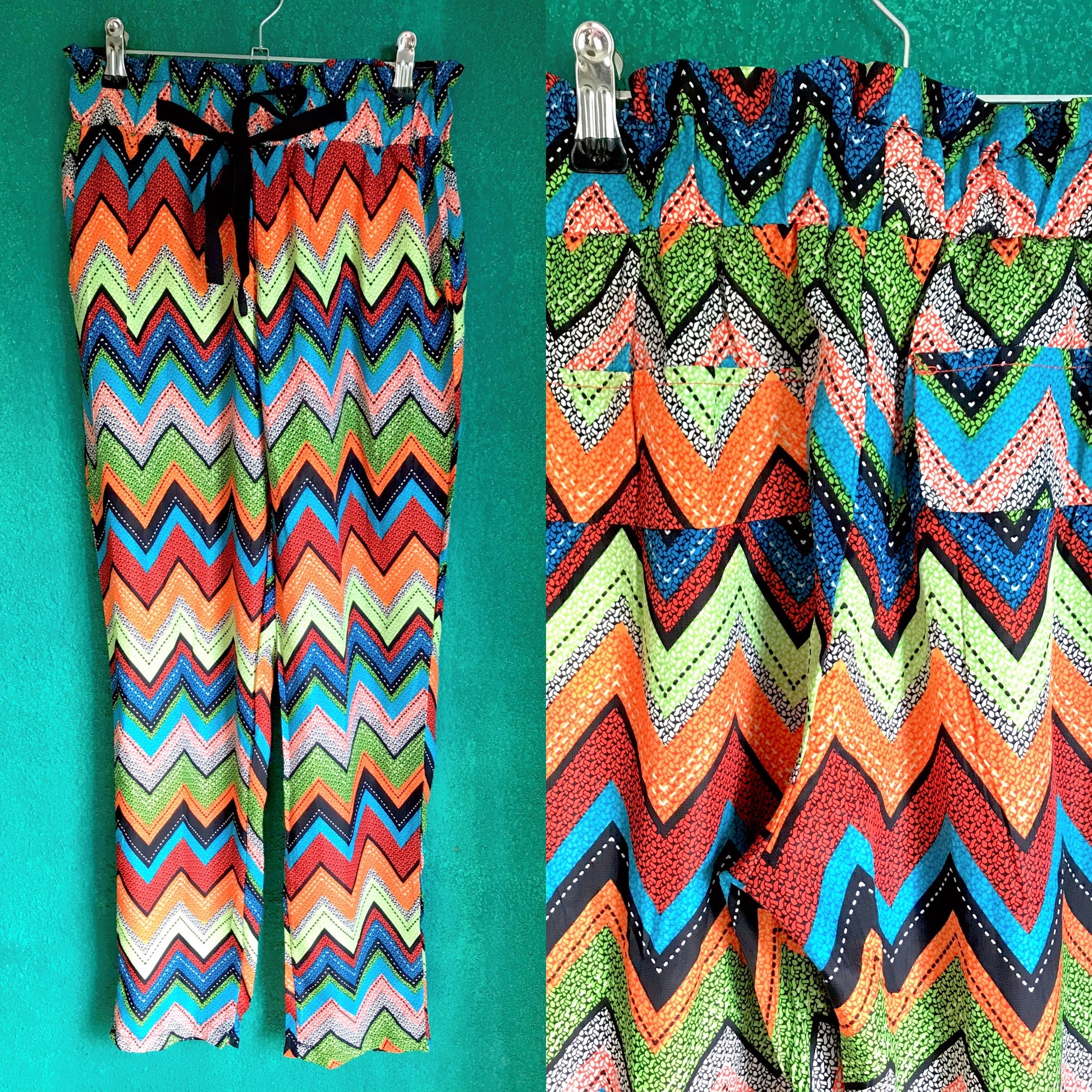 Vivid Zigzag Ruffle Top Pants