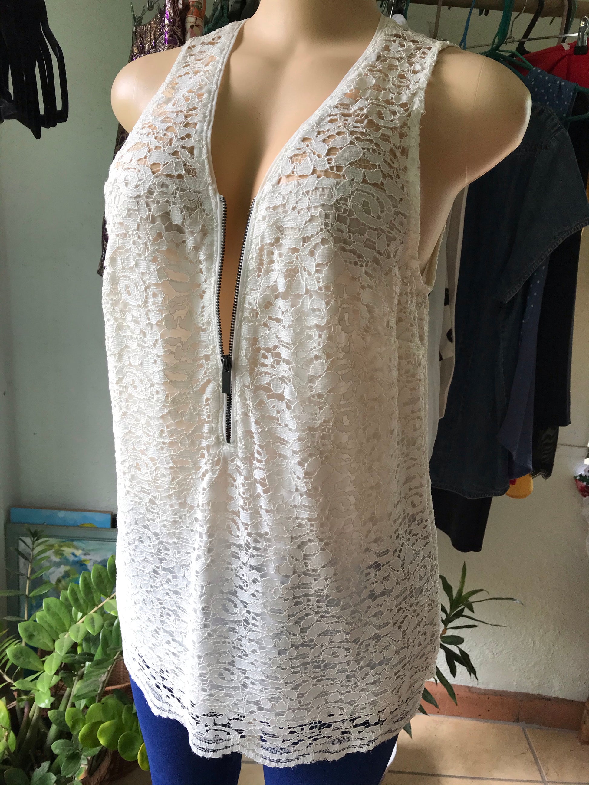 White Lace Zip Blouse