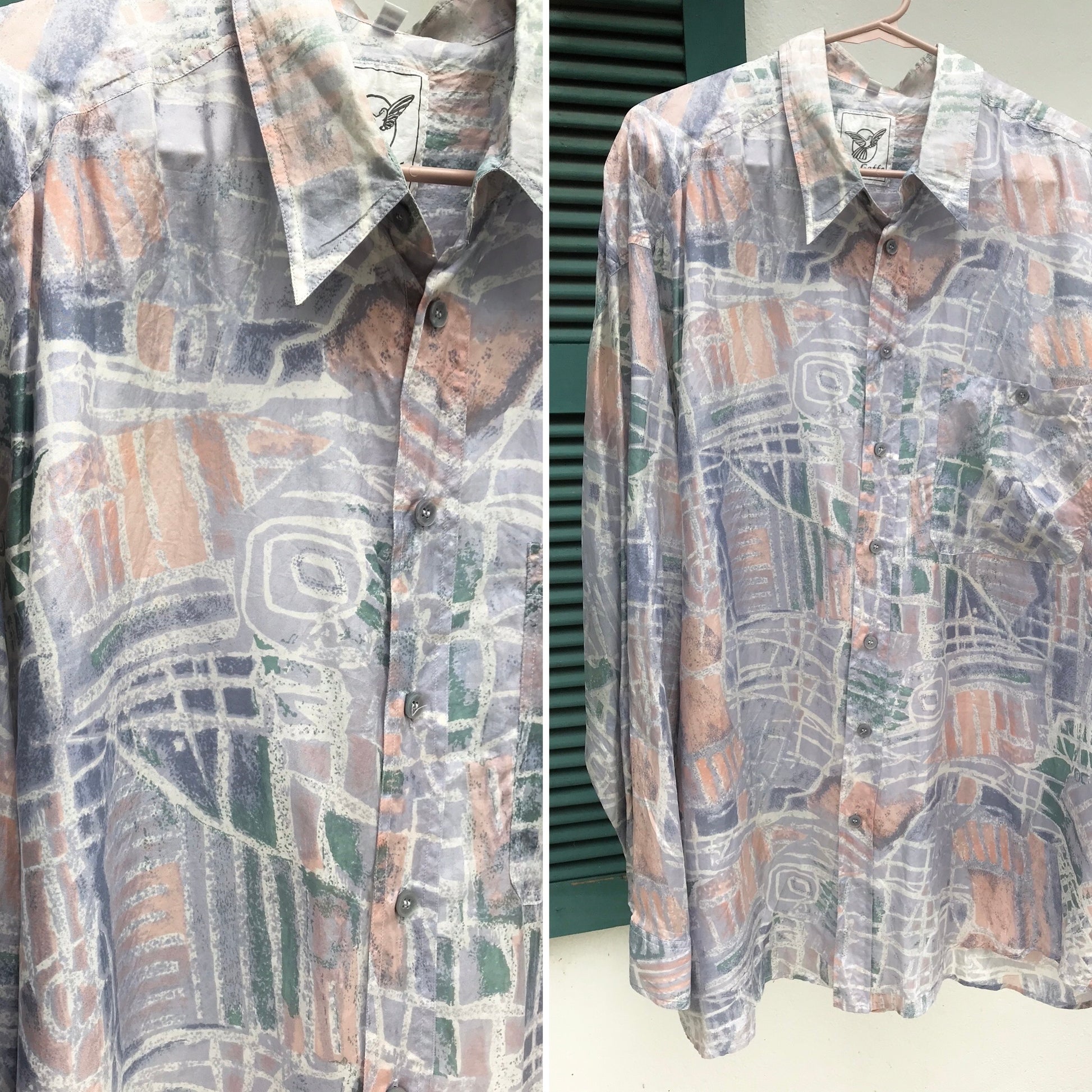 Vintage Pastel Silky Print Shirt Men's