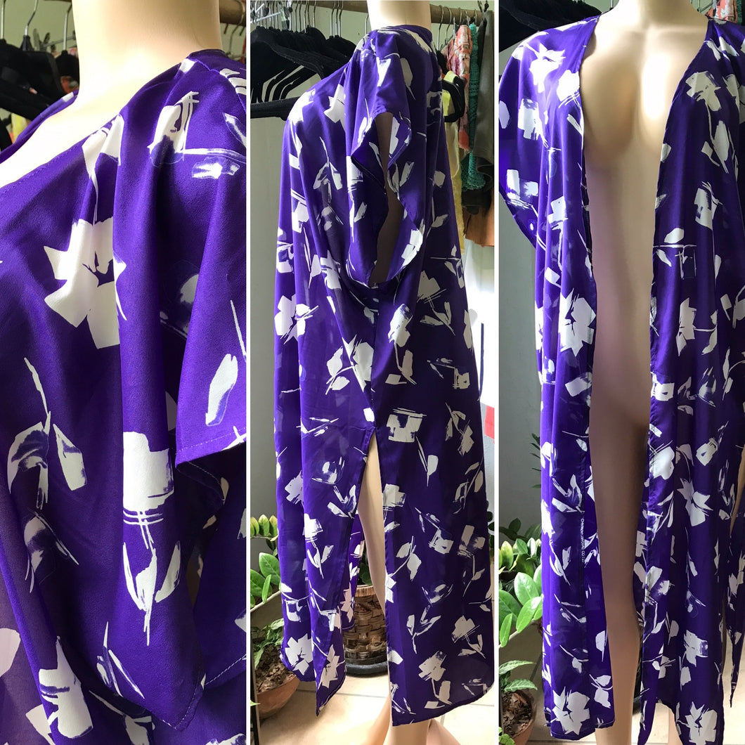 New Royal Purple Long Kimono Flower