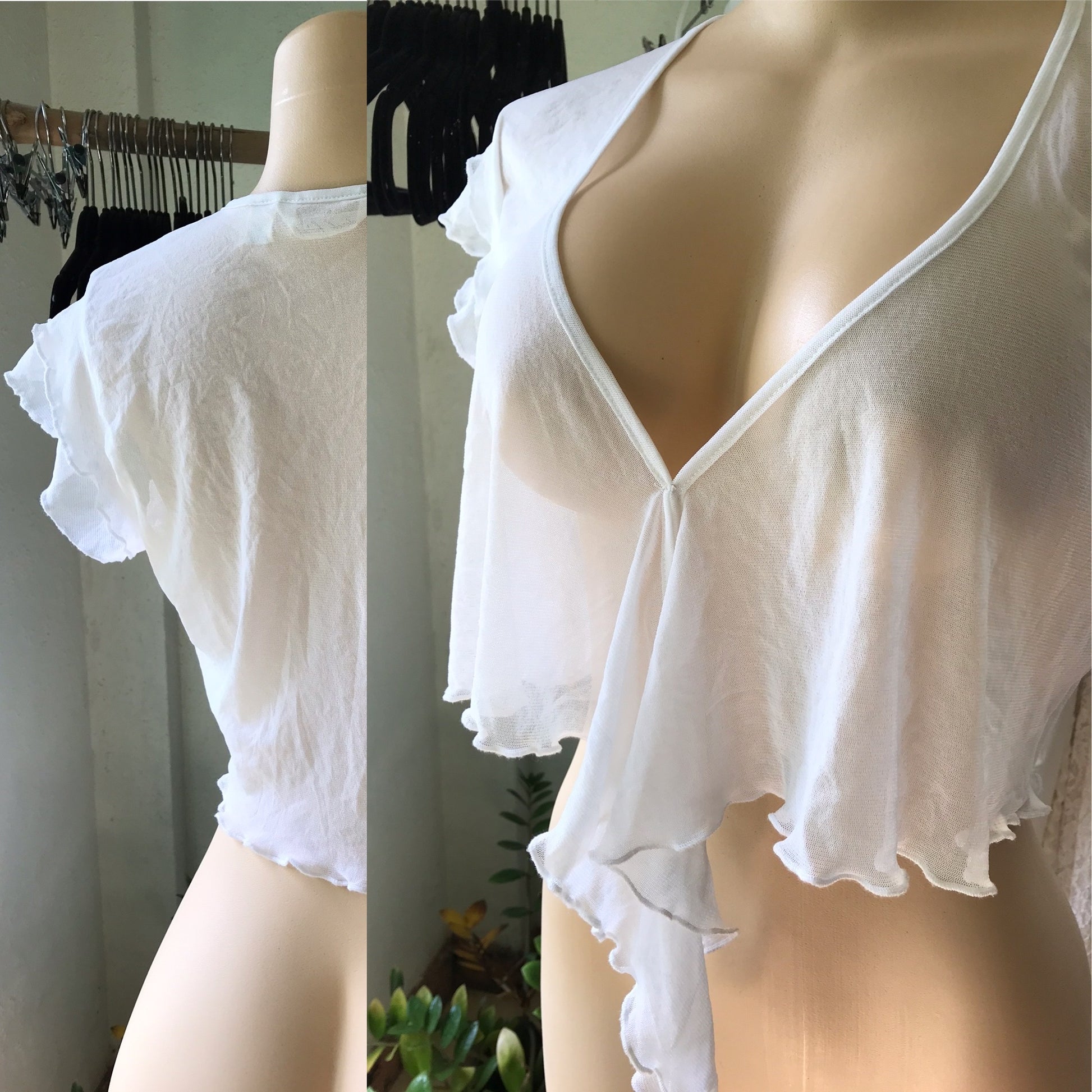 Vintage White Coverup Top Crinkle Cut