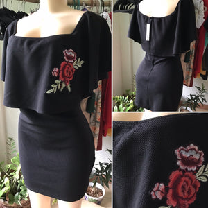 New Plus Black Embroidery Detail Off the Shoulder Dress