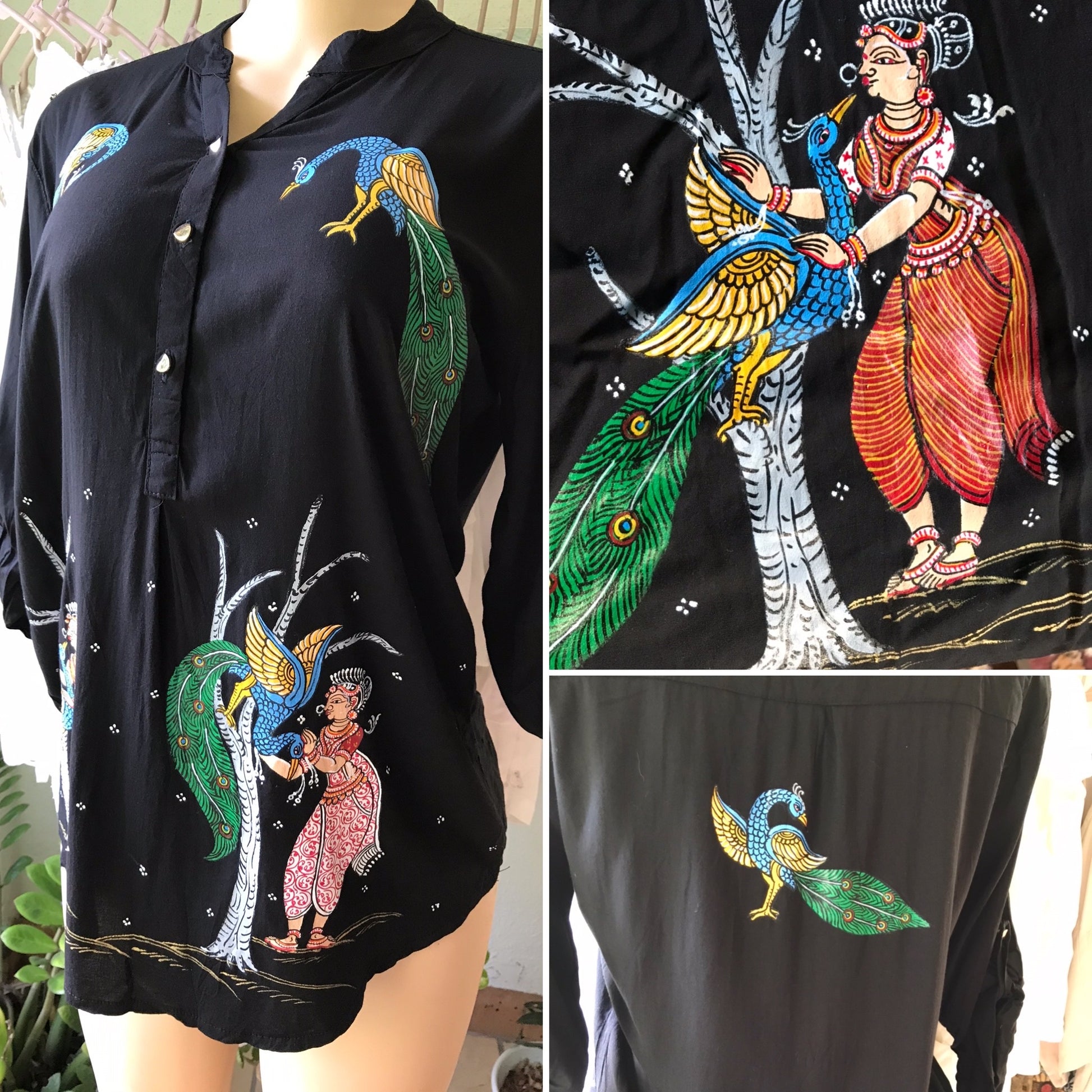 Vintage Asian Character Black Blouse