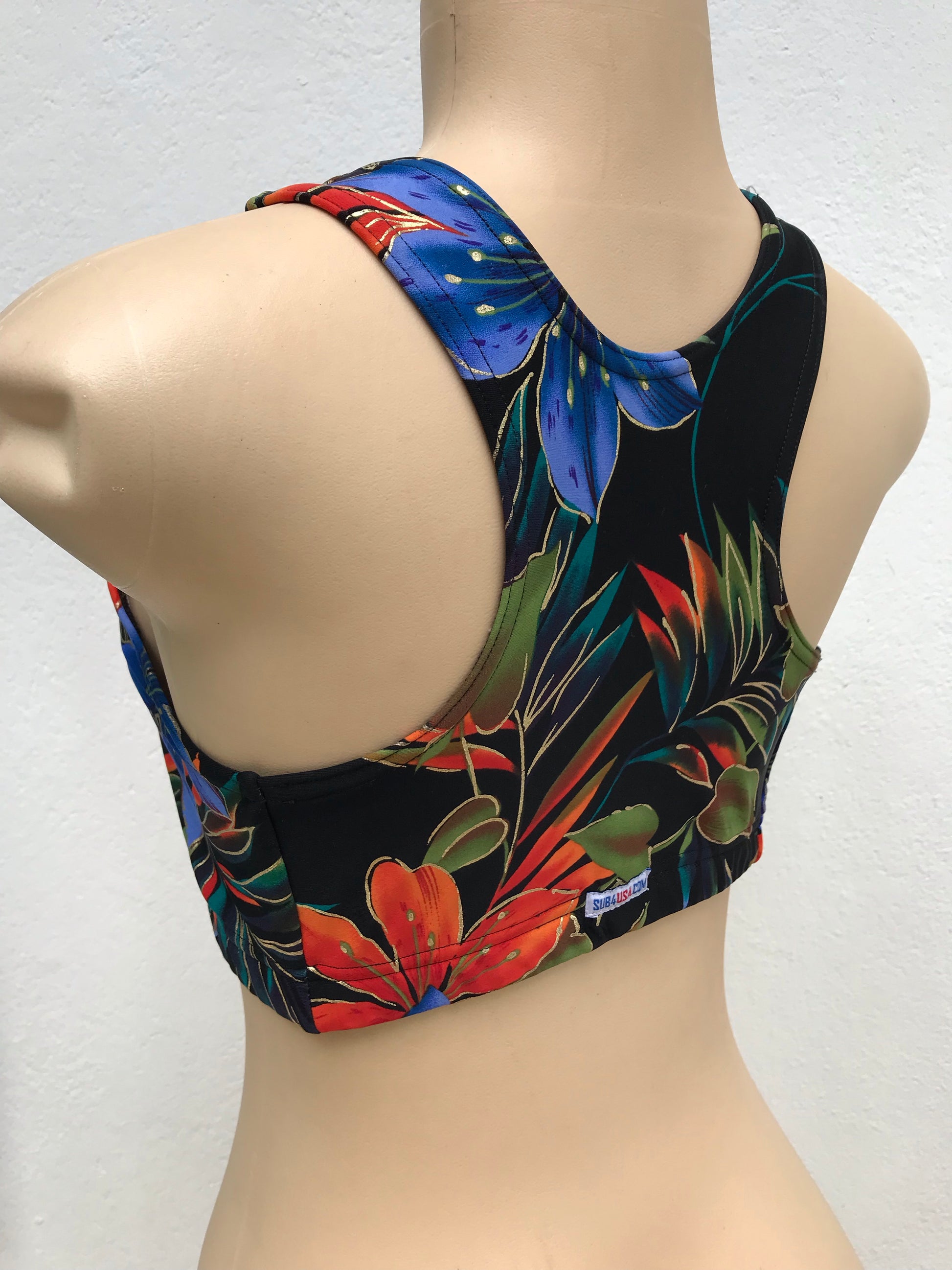 Sports Bra Gold Trim Tropical - L