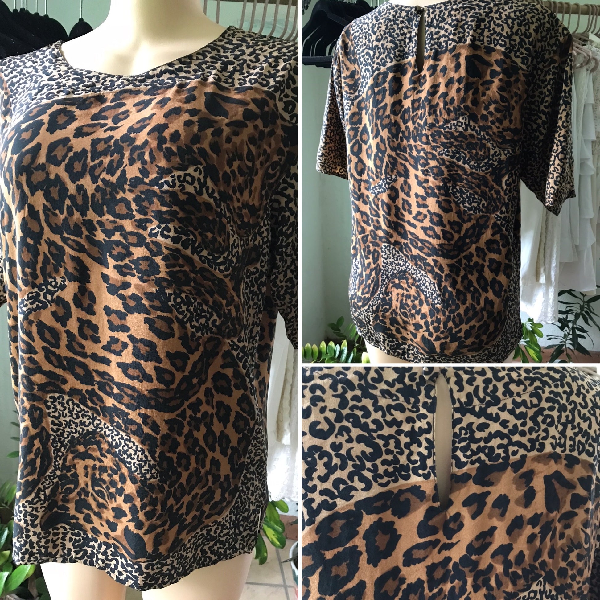 100% Silk Vintage Cheetah Print Blouse