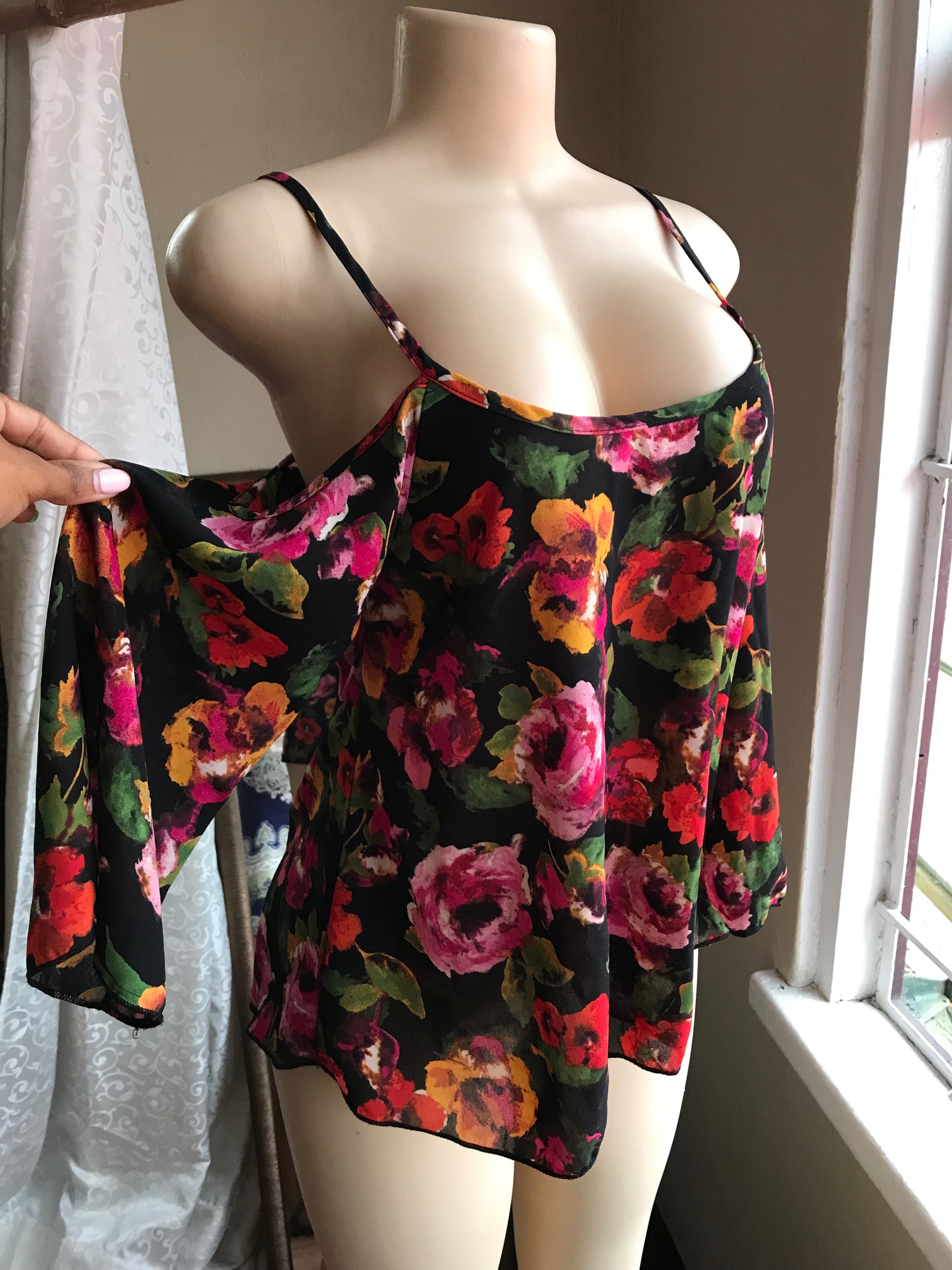 Black Floral Cold Shoulder Blouse