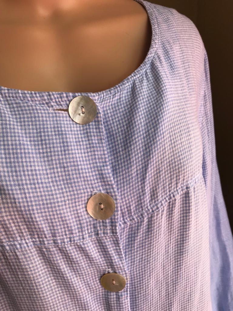 100% Linen Light Blue Plaid Dress - XL / size 16