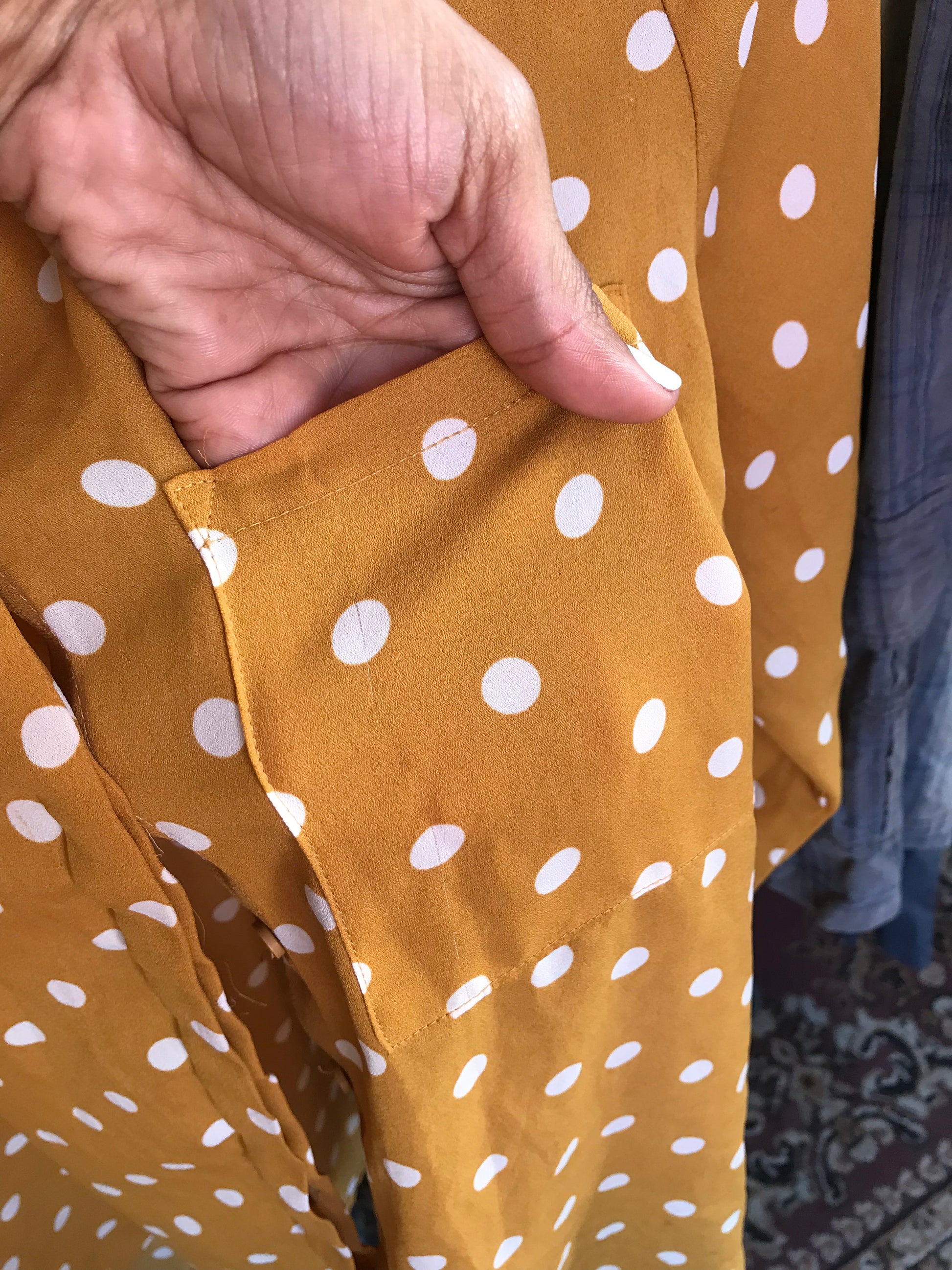 Fashion Nova Mustard Polka Button Shirt - L ...