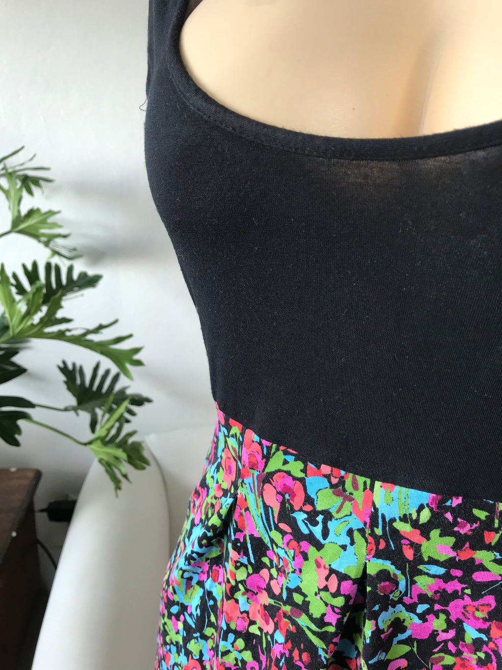 Black Babydoll Mini Dress Floral  - M