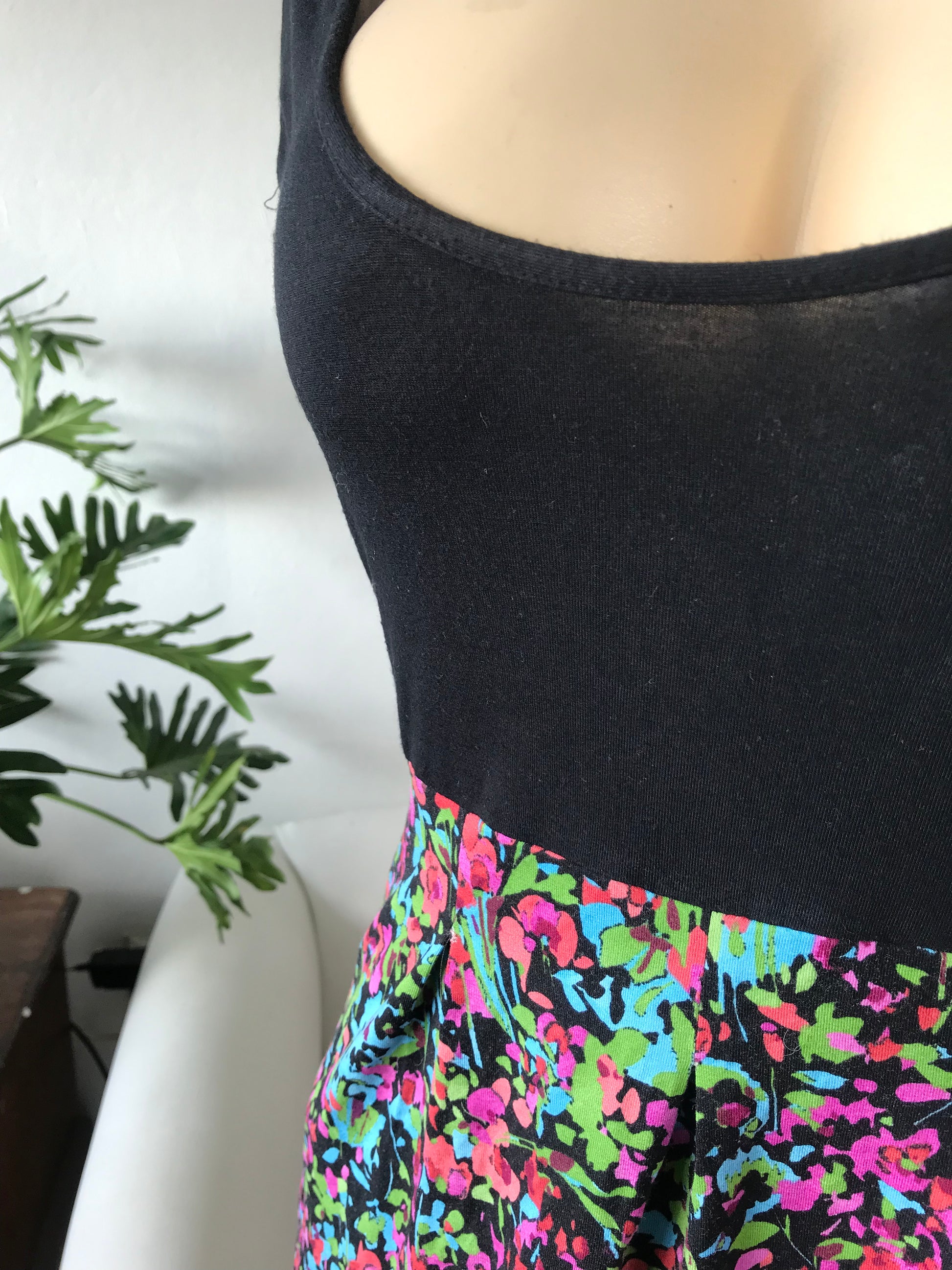 Black Babydoll Mini Dress Floral  - M