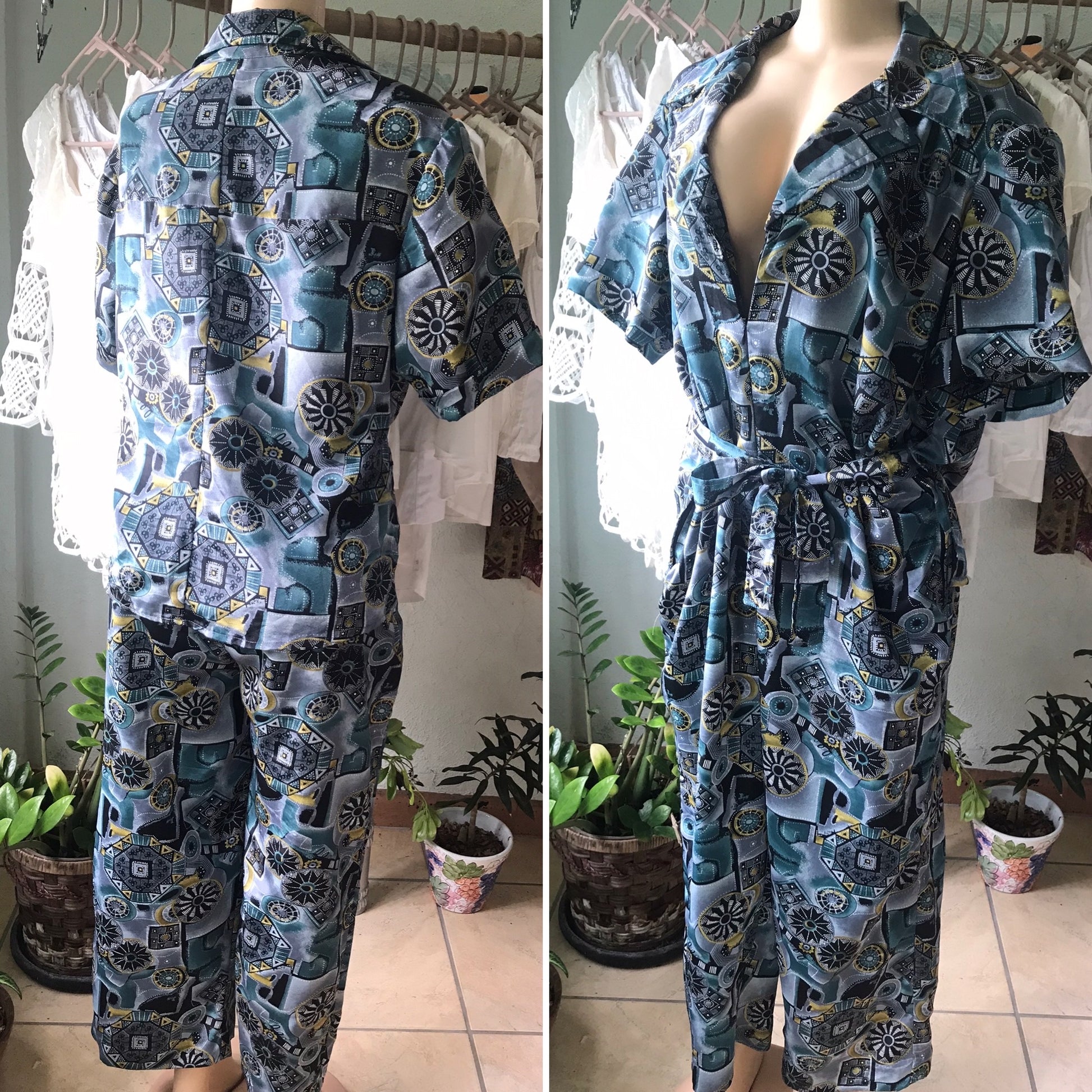 80s Vintage Jumpsuit Set Bold Print
