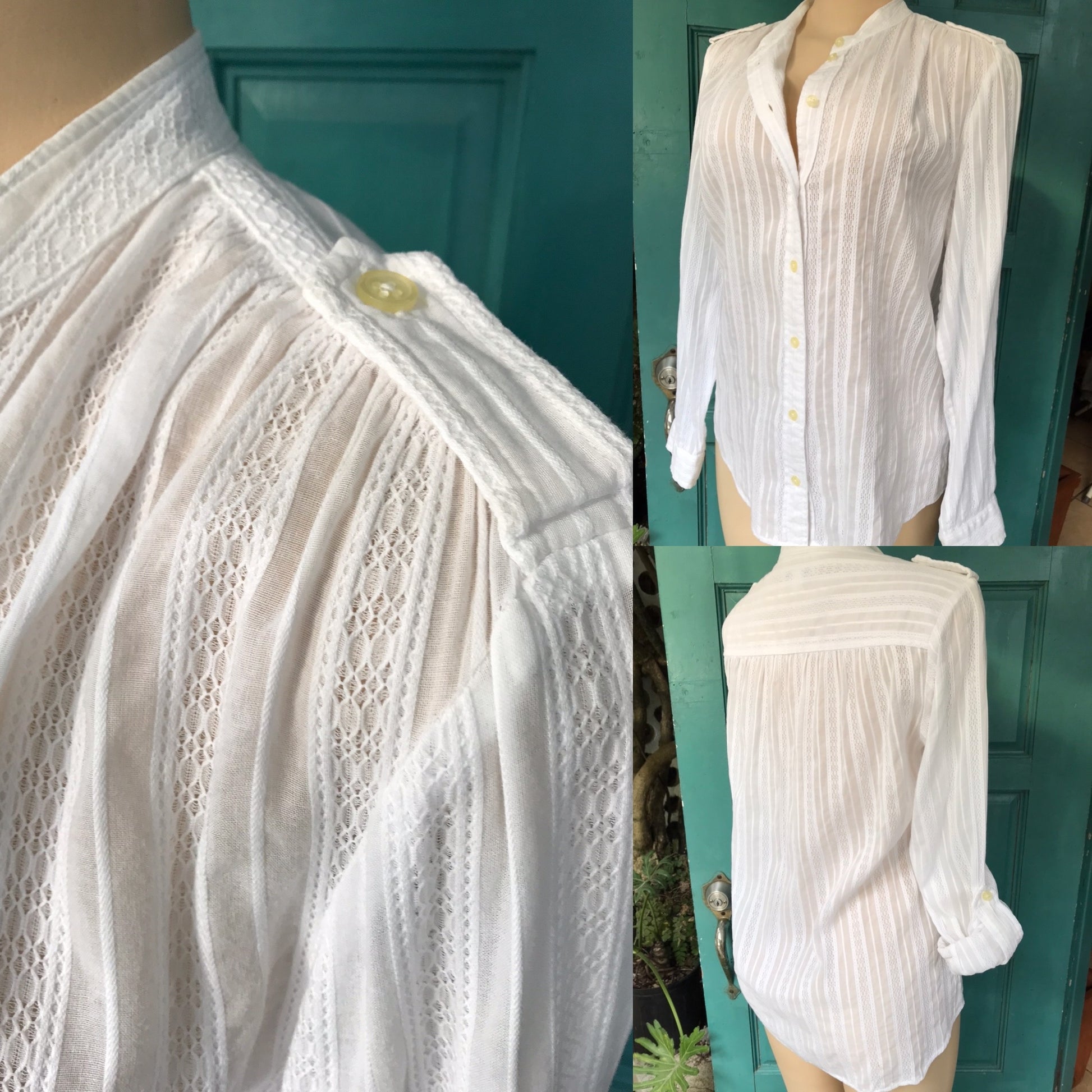 Banana Republic Elegant White Cotton Blouse Eyelet Lined