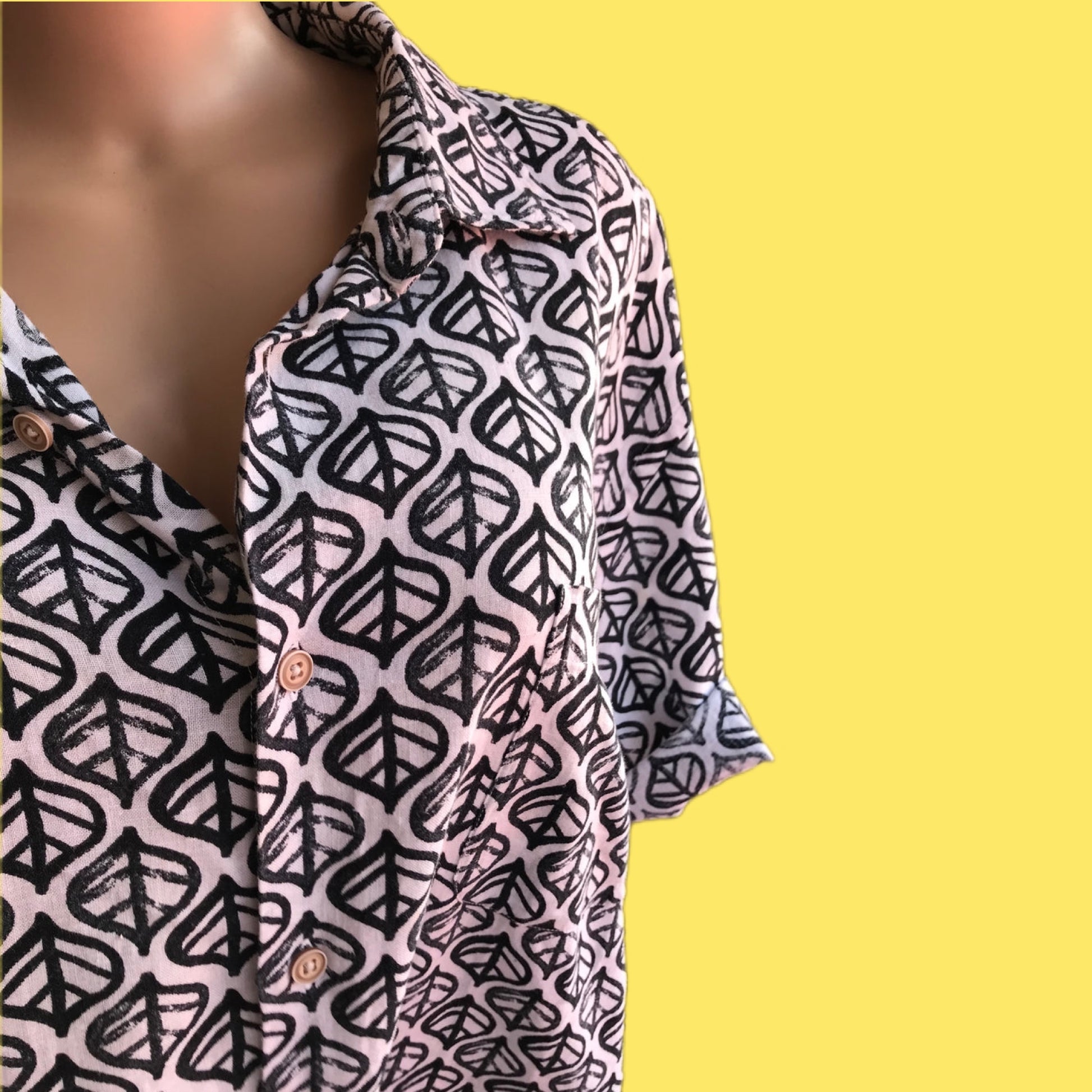 Vintage Linen Blend Leaf Graphic Shirt Men's - /XL