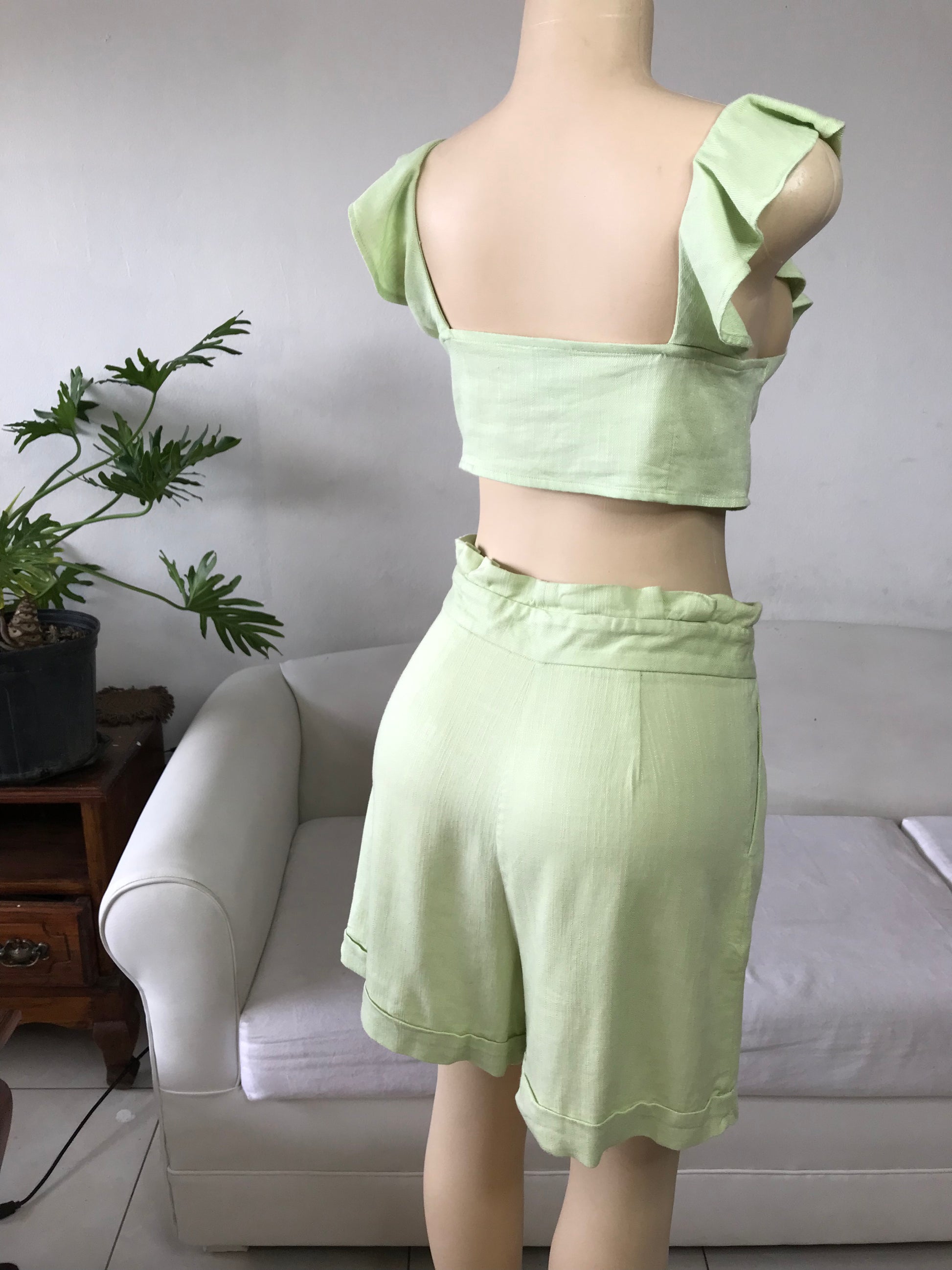 Asos Pastel Green 3 Piece Shorts Blazer Set Linen - M