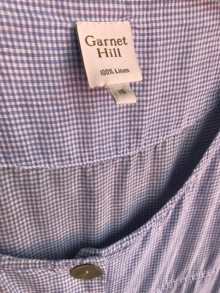 100% Linen Light Blue Plaid Dress - XL / size 16