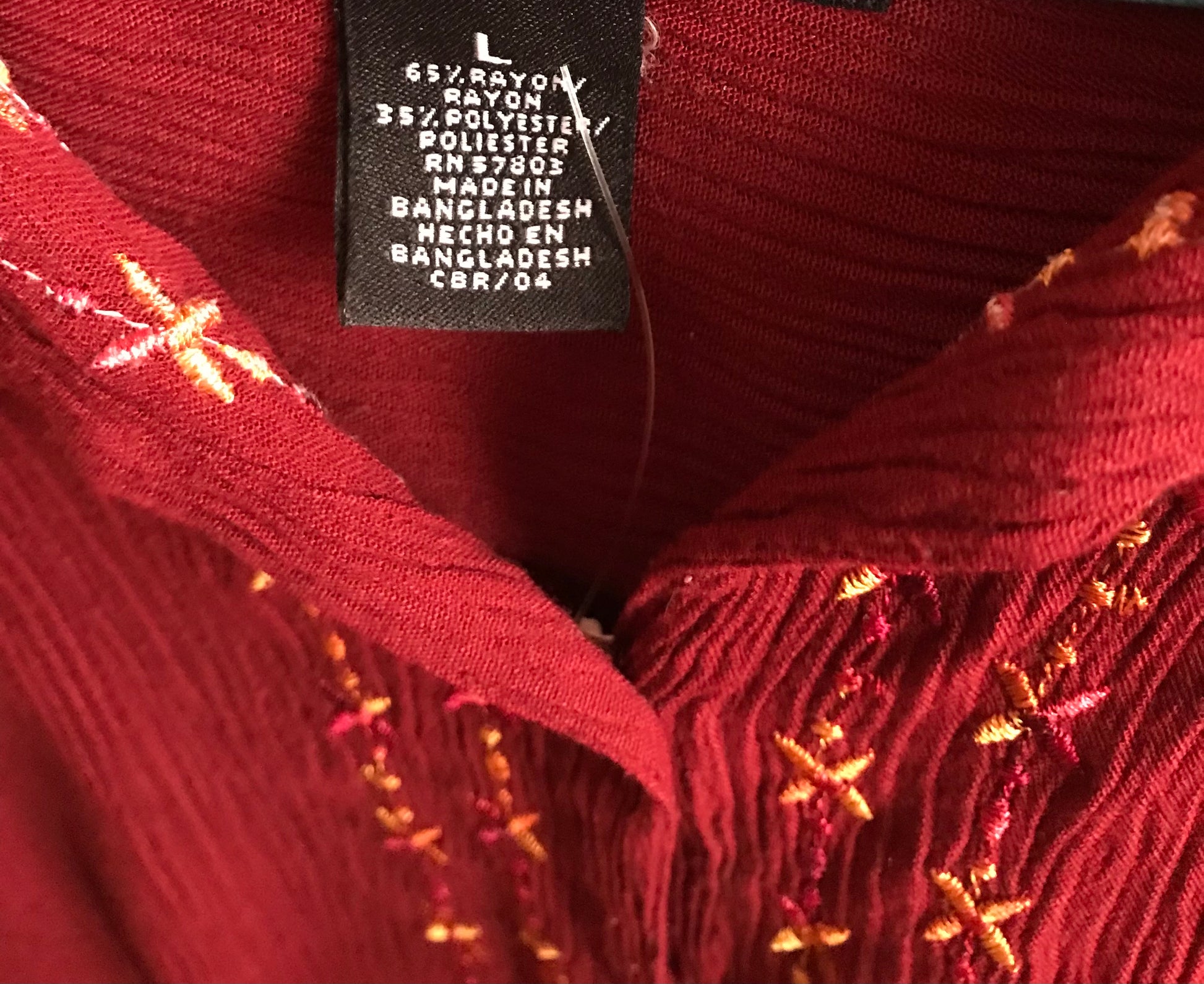 Vintage Maroon Crinkle Embroidery Detail Blouse