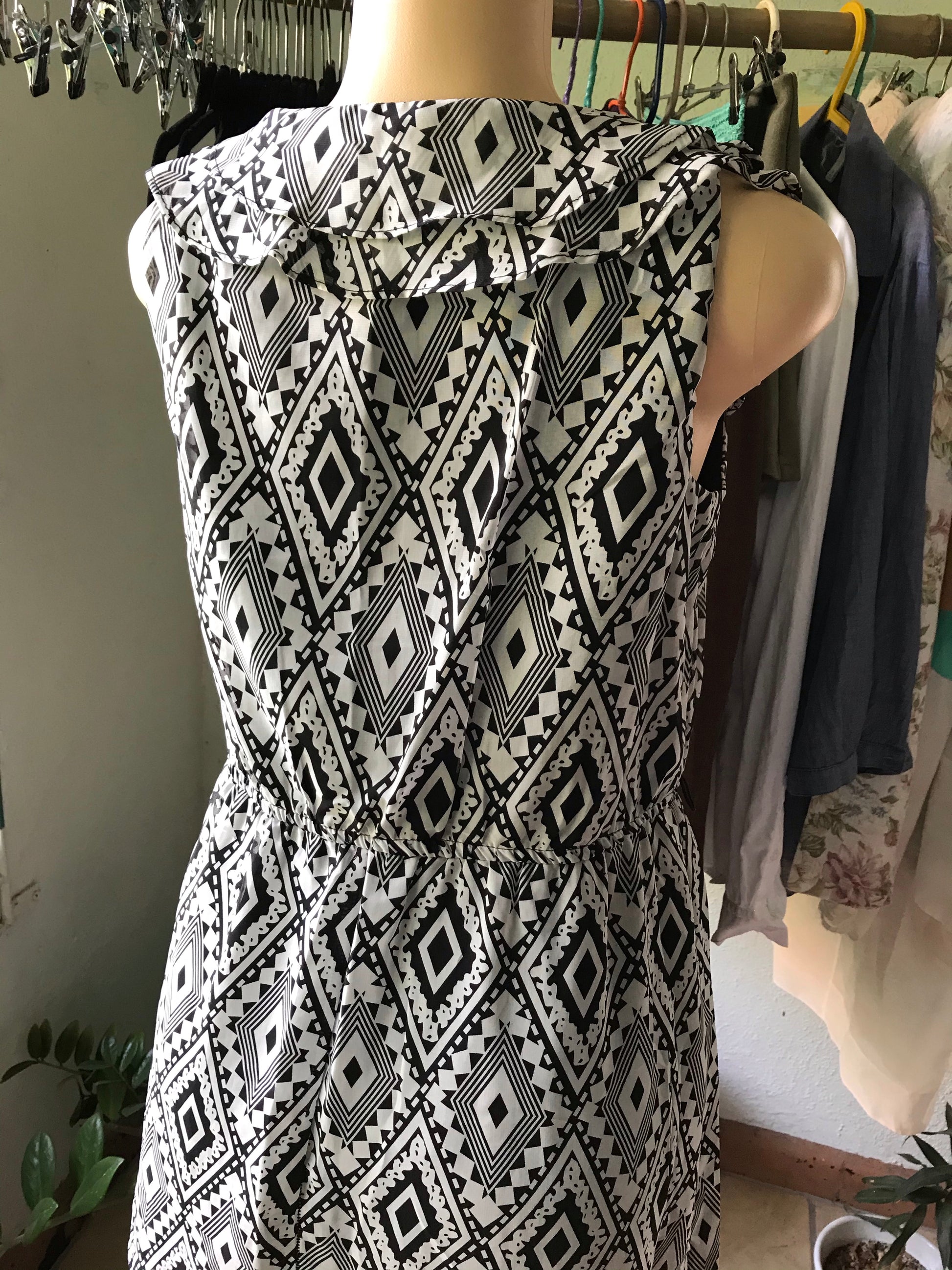 B&W Geo Sheer Ruffle Dress