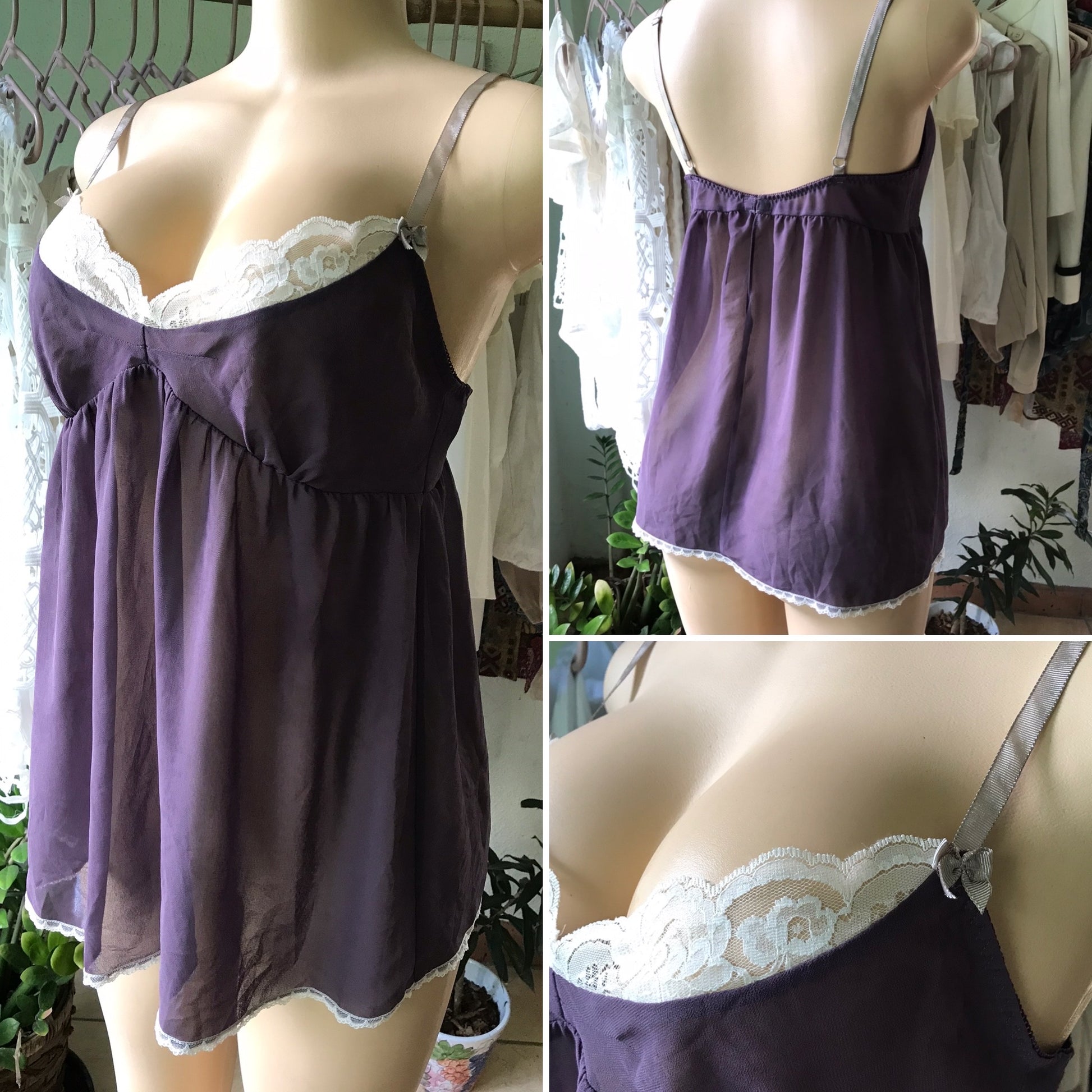 Victoria's Secret Eggplant Sheer Lace Nightwear Top