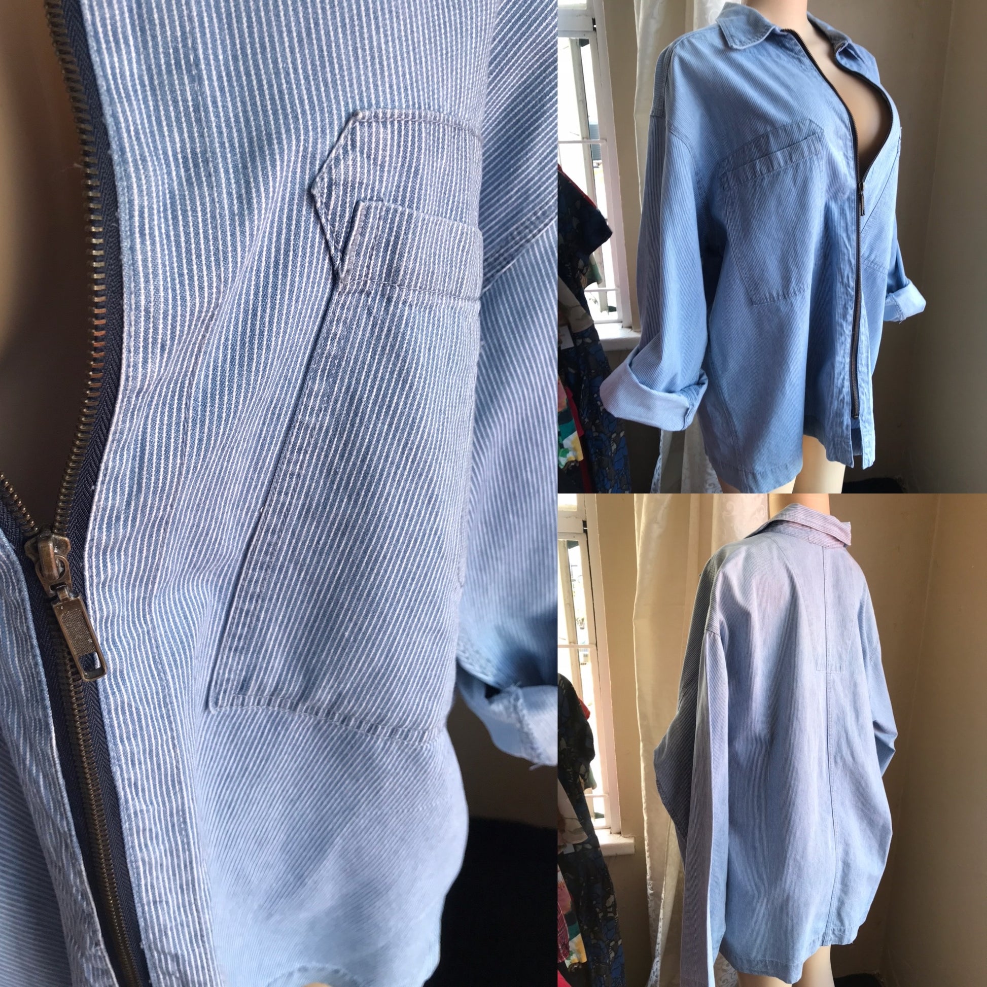 Unisex Denim Pinstripe Jacket Retro