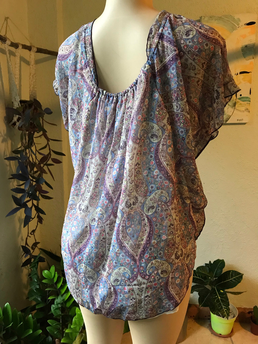 Purple Paisley Sheer Kimono Sleeve Blouse