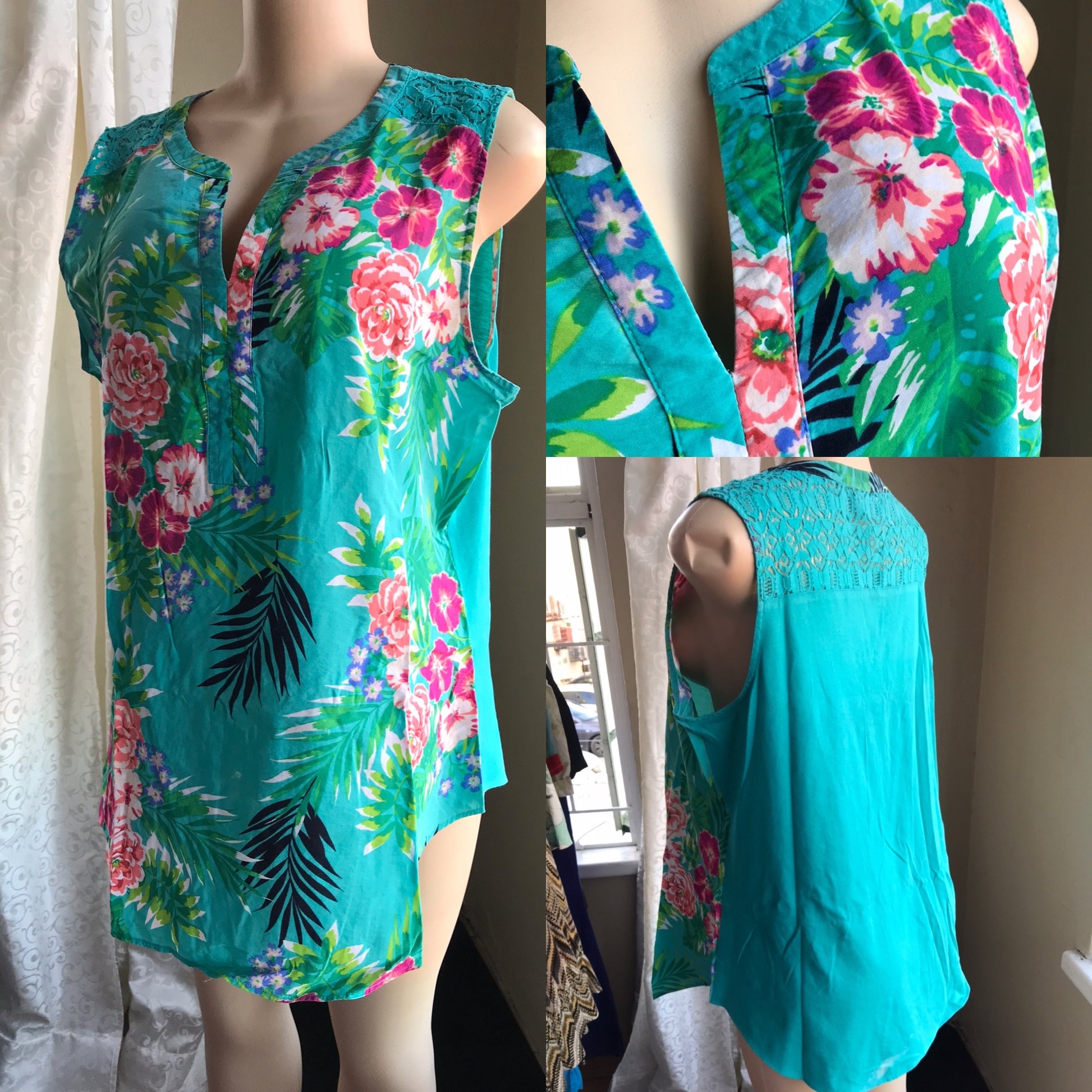 PLUS Teal Tropical Floral top