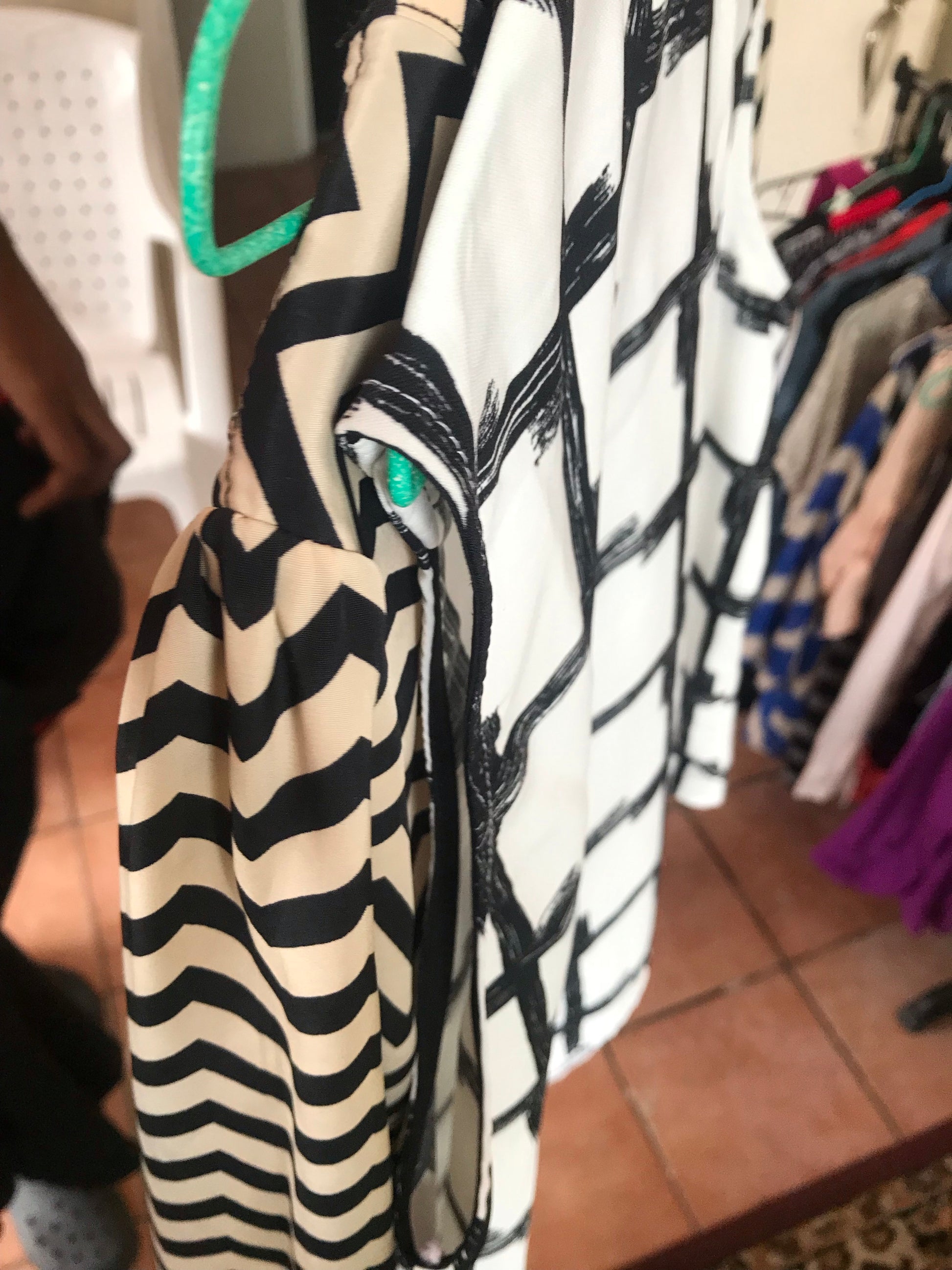 B&W sheer blouse grid