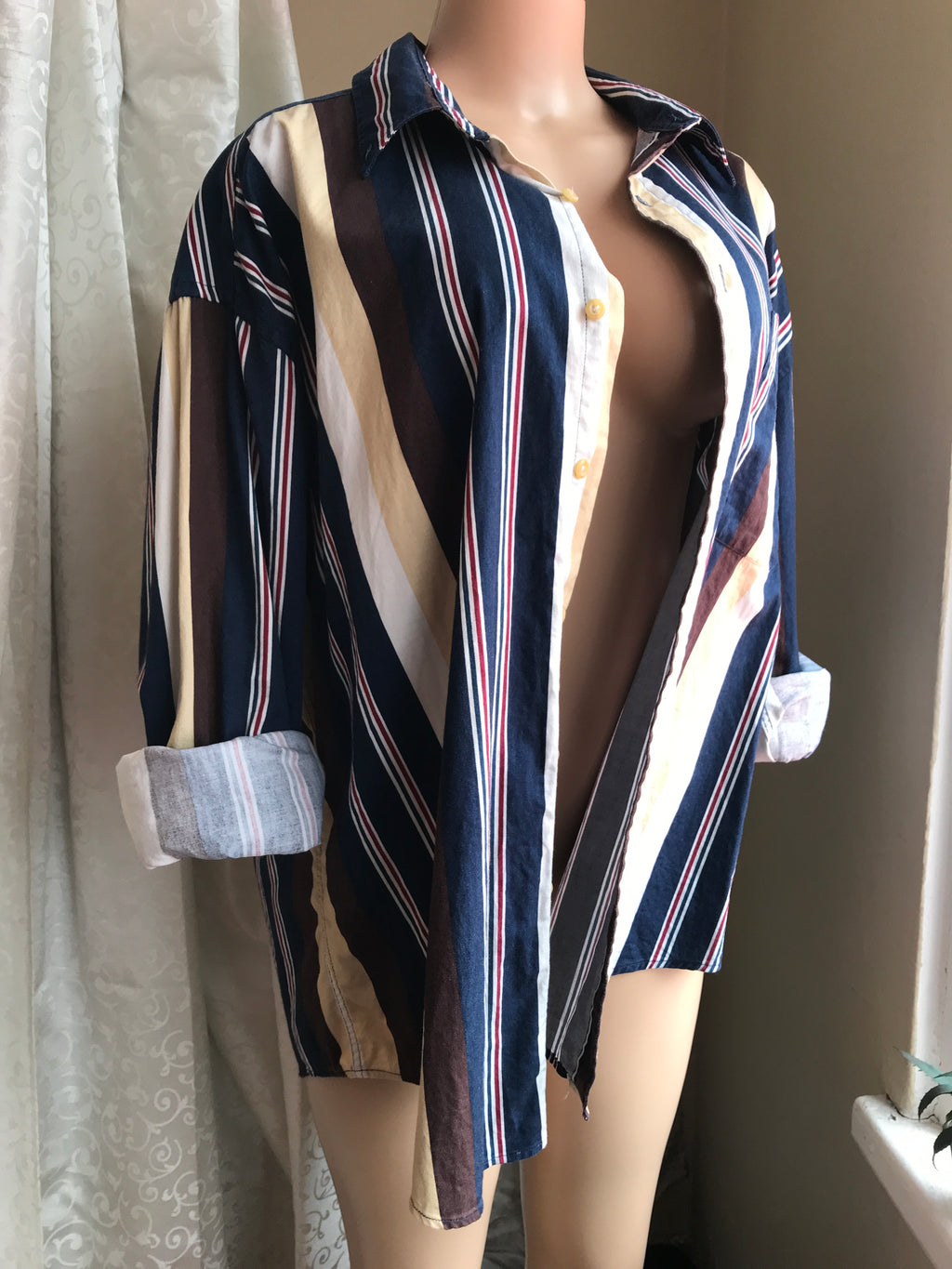 Vintage Mens Denim Stripe Button Shirt - /XL