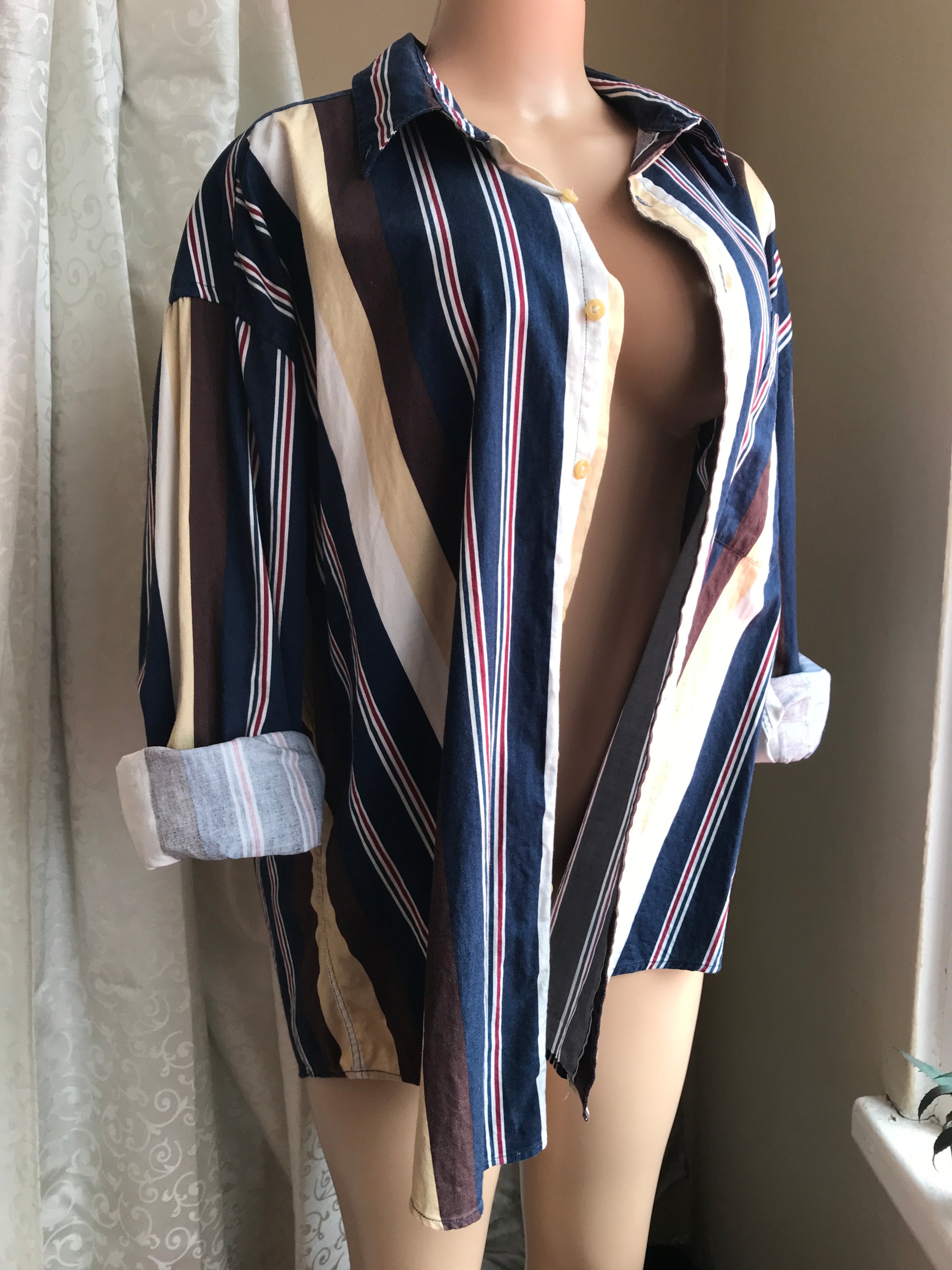 Vintage Mens Denim Stripe Button Shirt - /XL