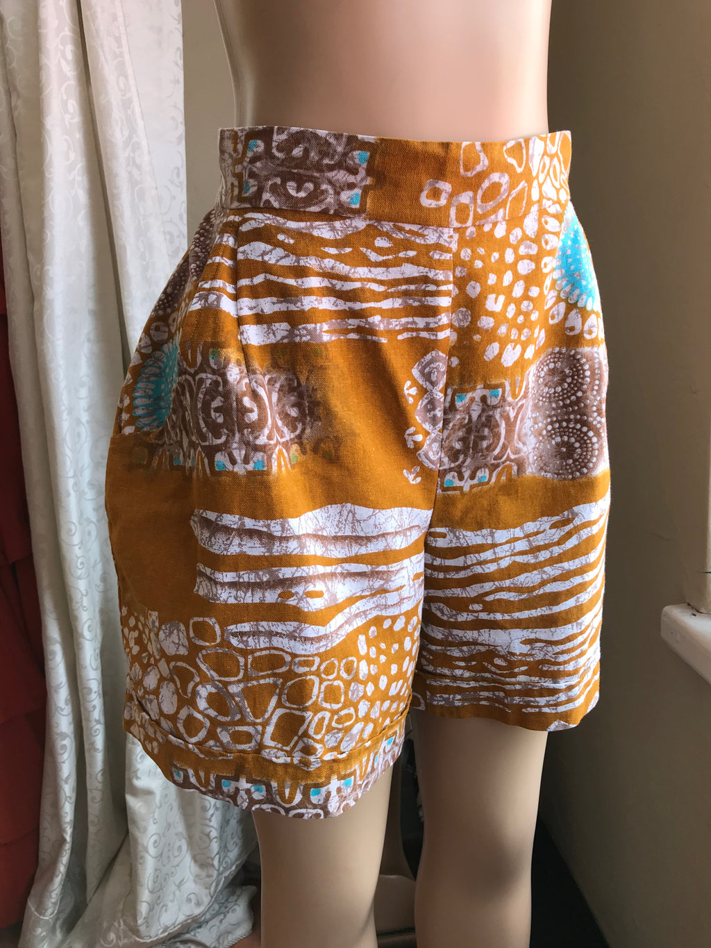 Rhea Imani Linen African Print Shorts Mustard - L / W33