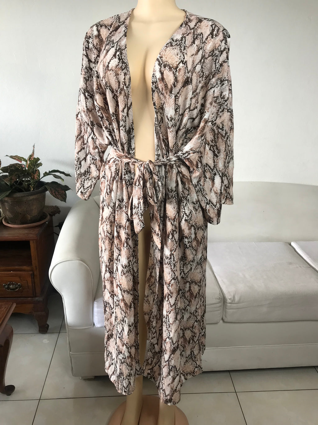 Snakeskin Nude Maxi Robe / Kimono - L