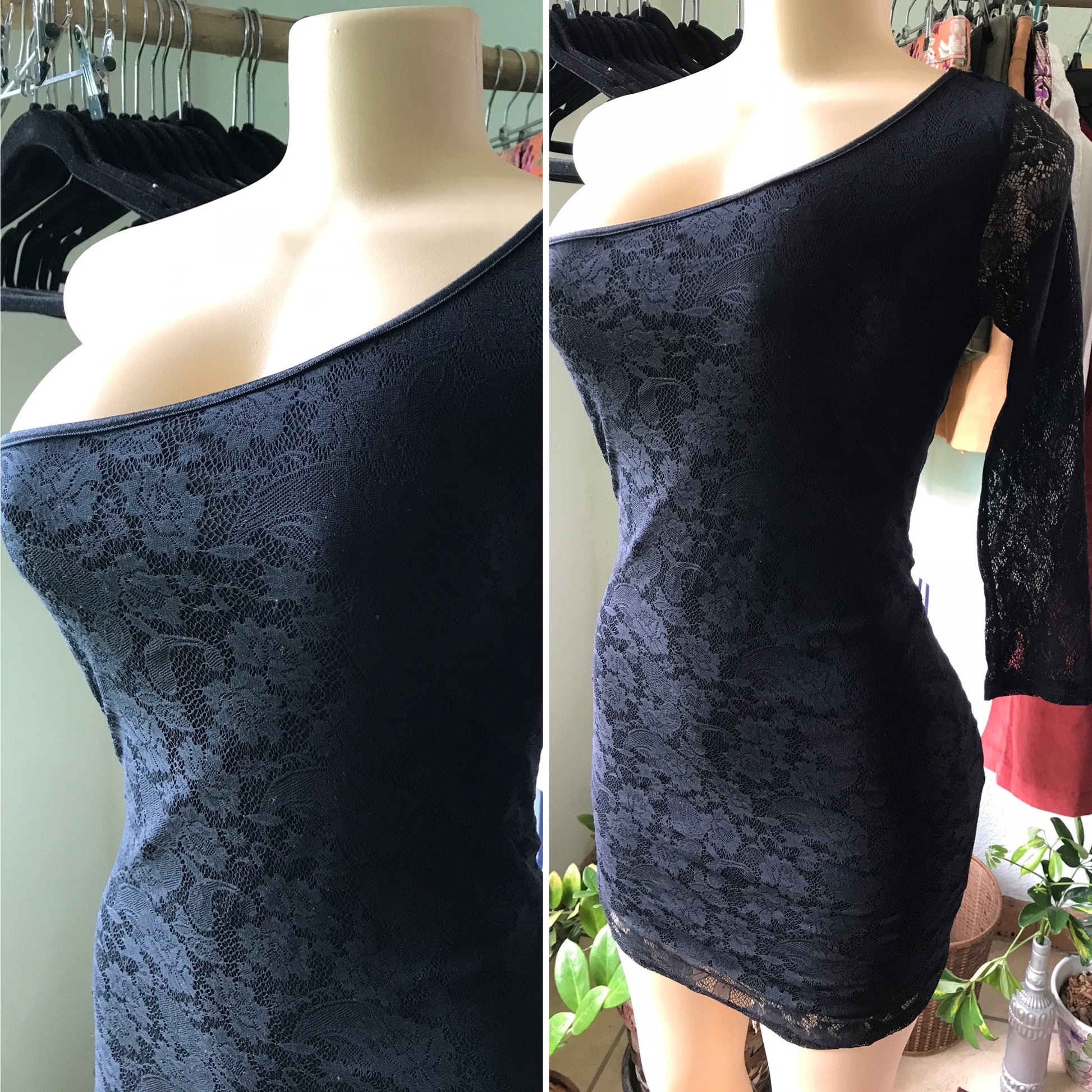 Black Lace One Shoulder Bodycon Dress