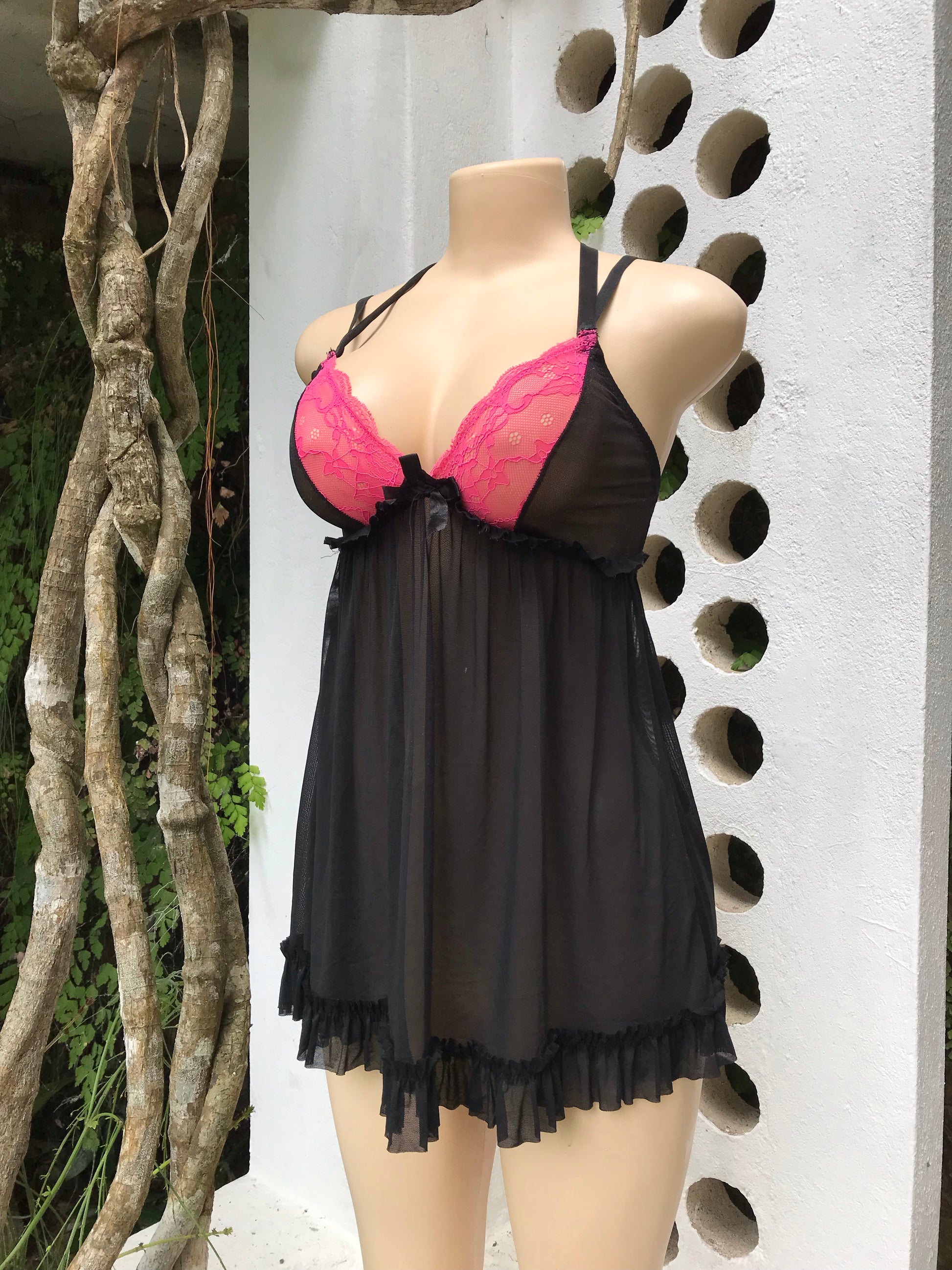 Black & Pink Mesh Lingerie Dress