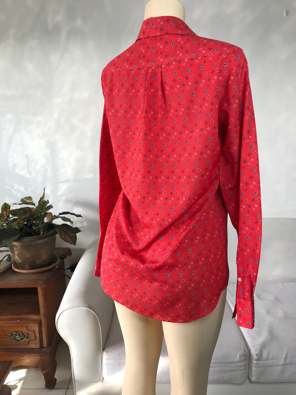 Banana Republic Red Print Button Blouse - S/M
