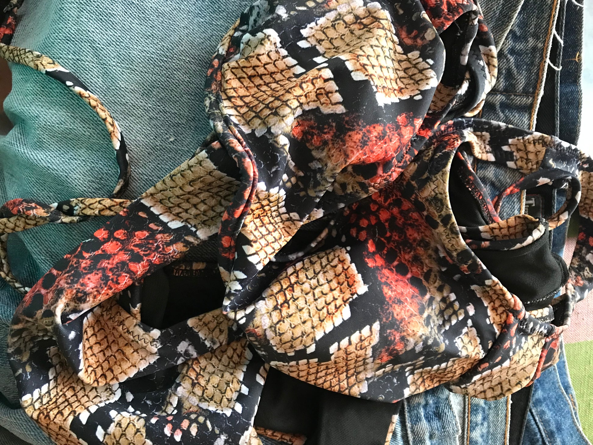 New Pretty Little Thing Brown Snake Thong Swimsuit Size US10 / L