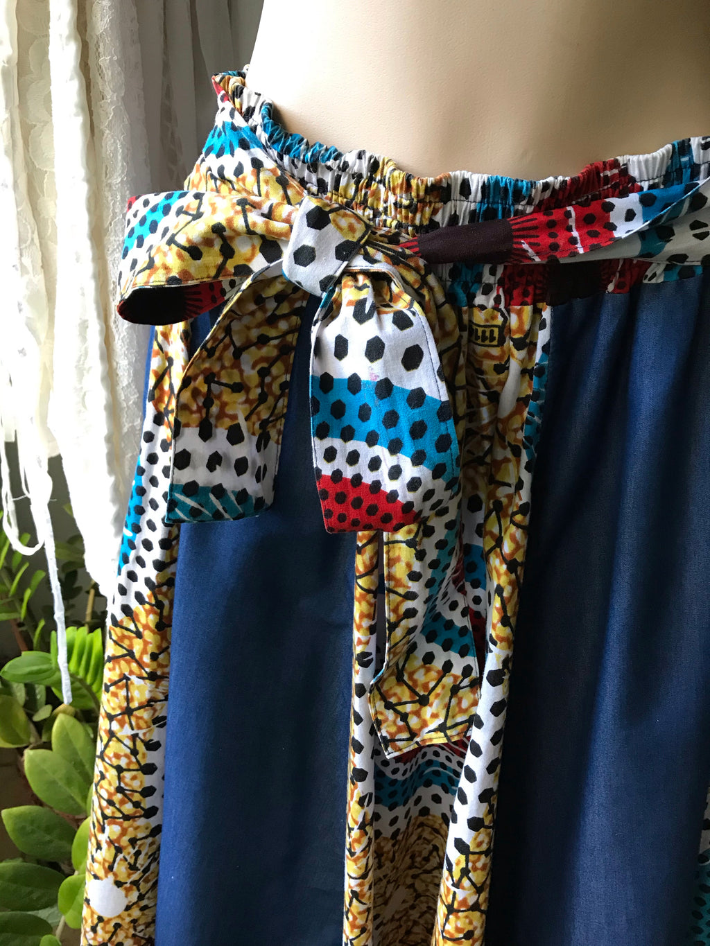 Ankara Midi Skirt Denim