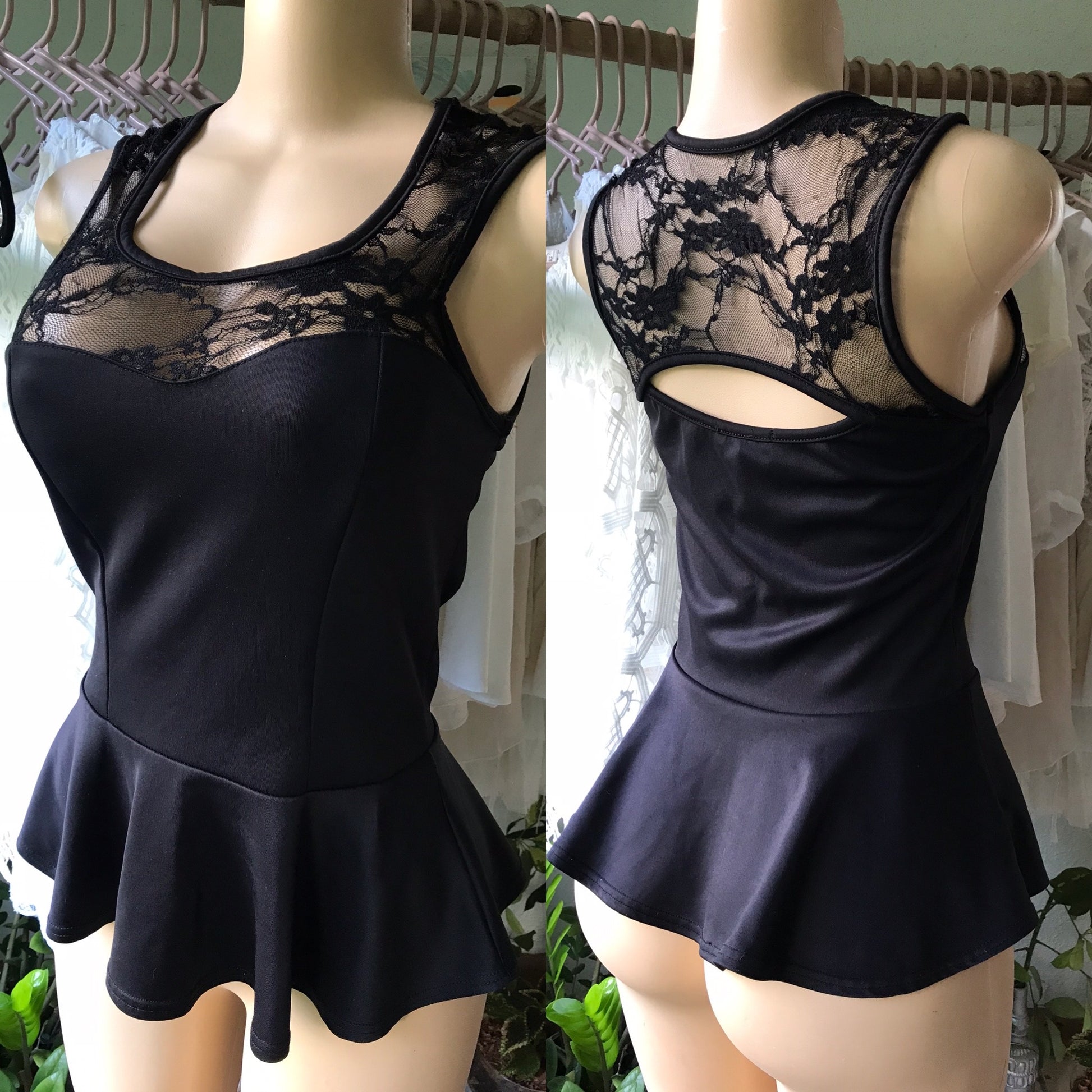 Black Flare Lace Detail Blouse