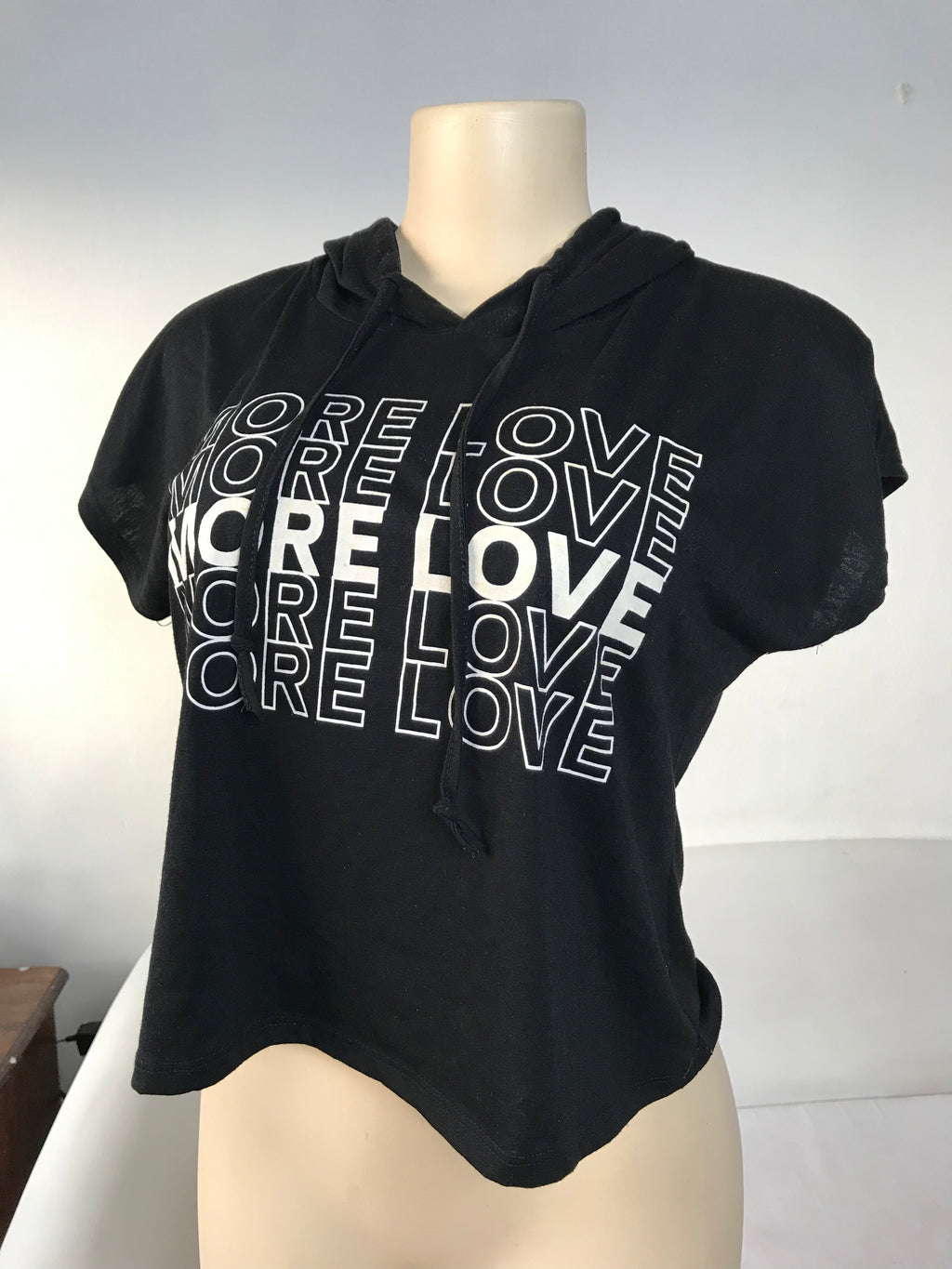 Black Hooded 'More Love' Tee - M