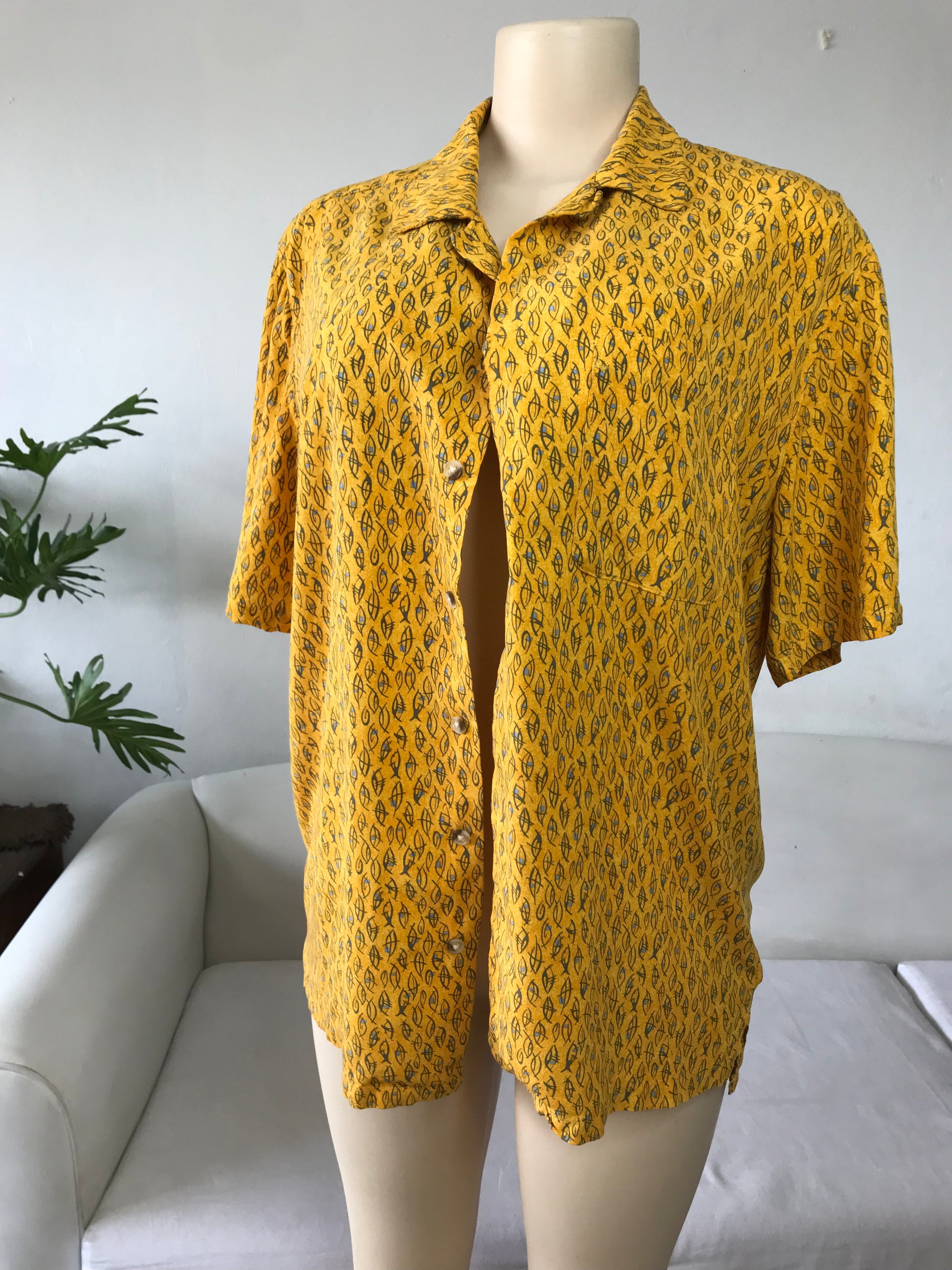 Urban Outfitters Mustard Afro Print Men's Button Down - M.